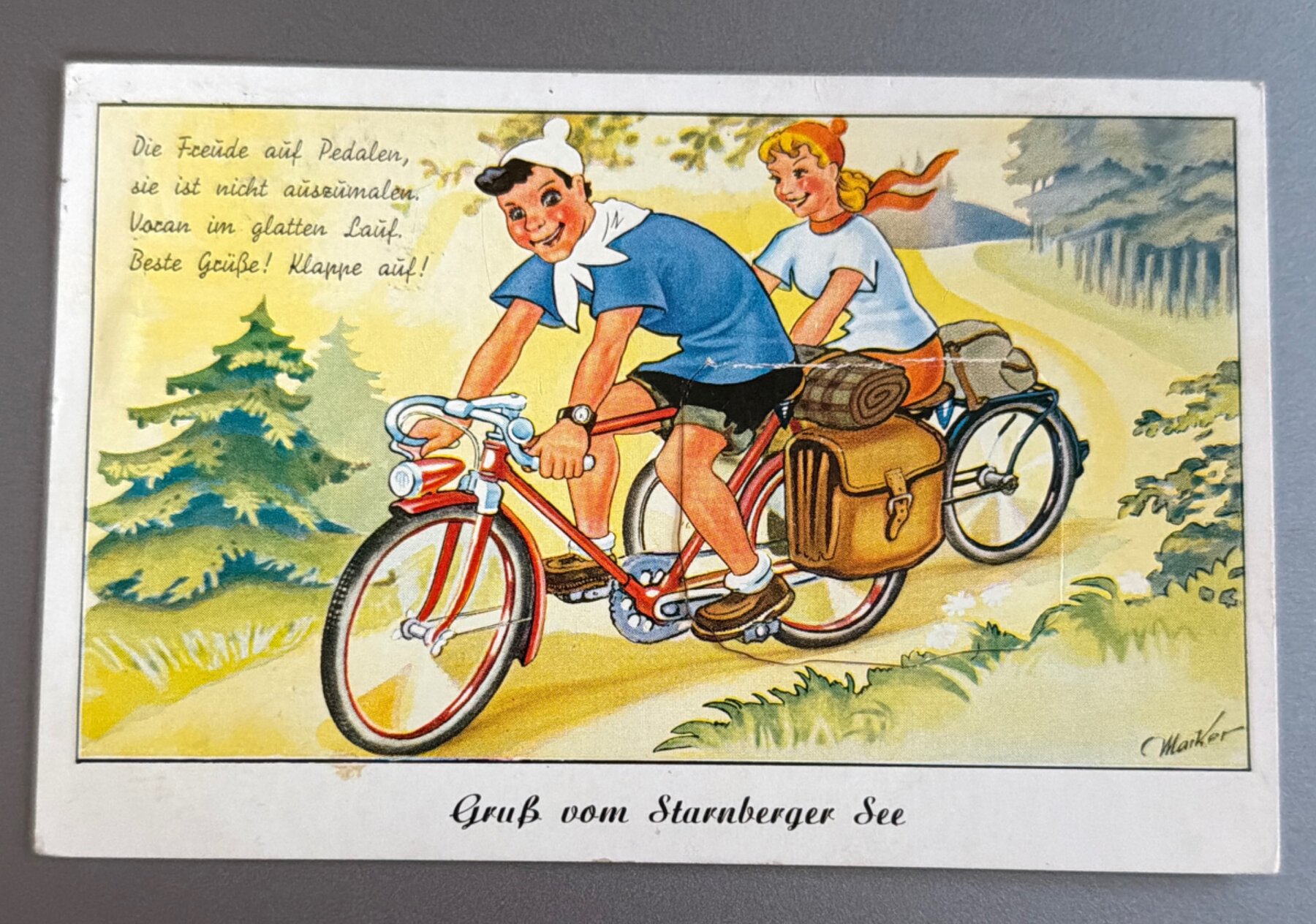Postcard 1954 Starnberger See Germany Novelty Pull-Out Chrome Sent France