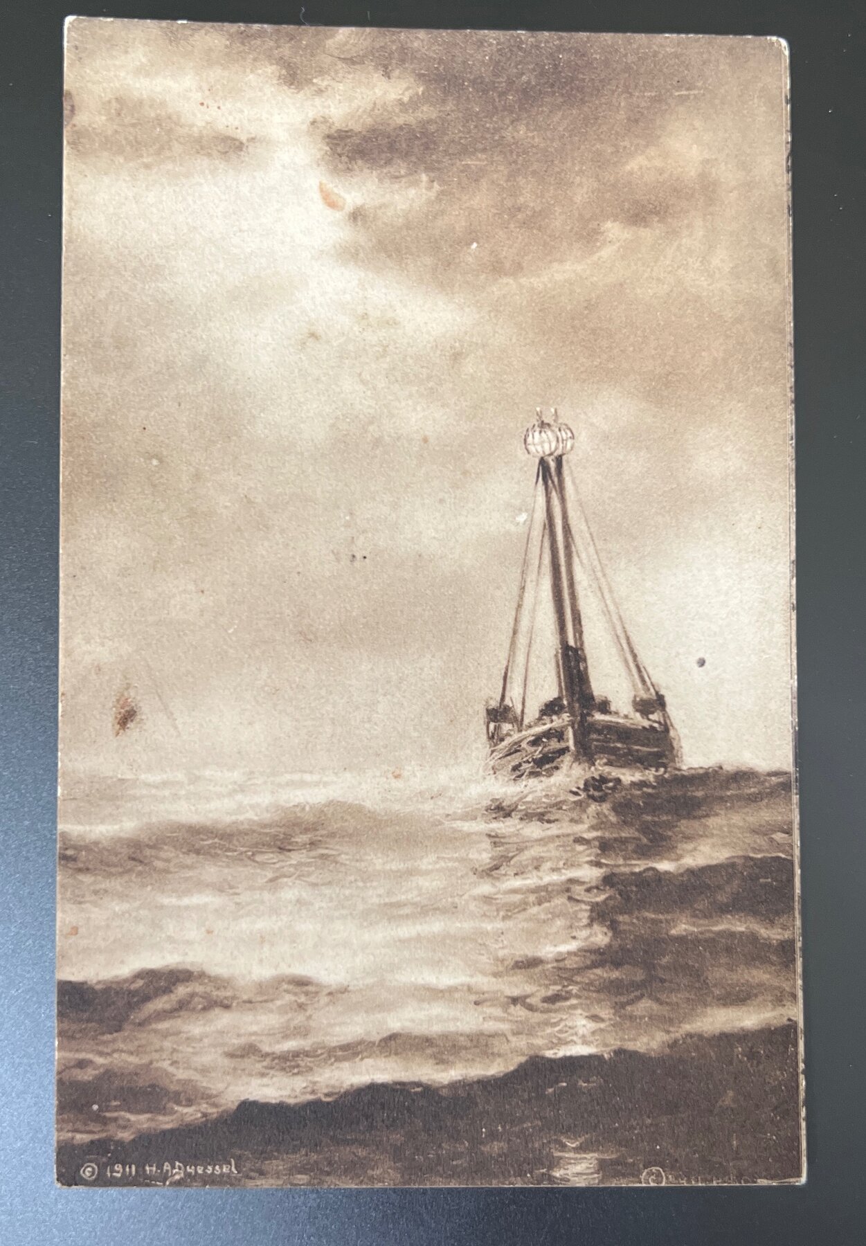 Postcard 1911 Sailing Vessel Night Sea H.A. Brussel Art Pre-Linen