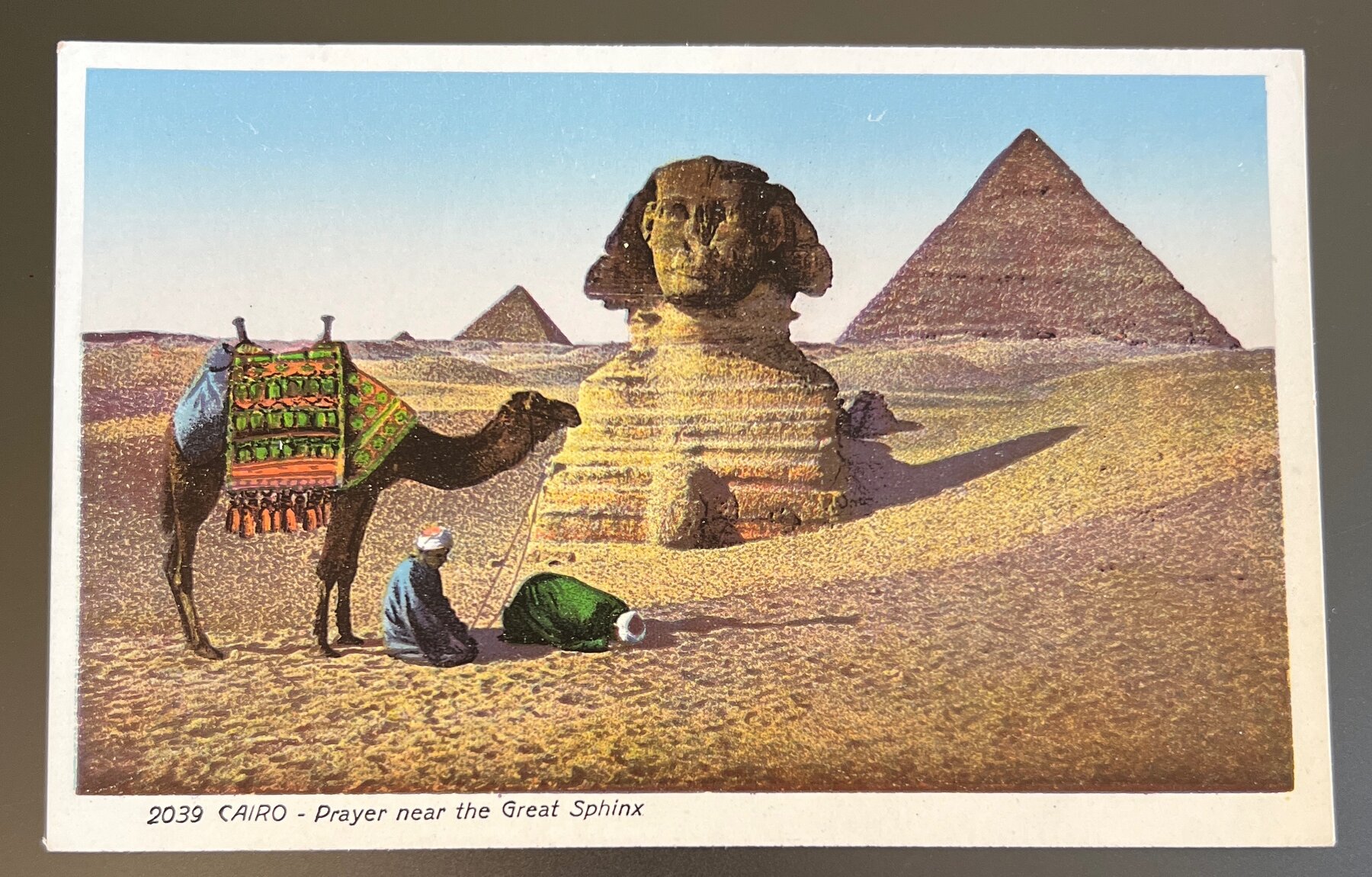 Postcard Cairo Egypt Great Sphinx Prayer Camel Lehnert Landrock 1920s