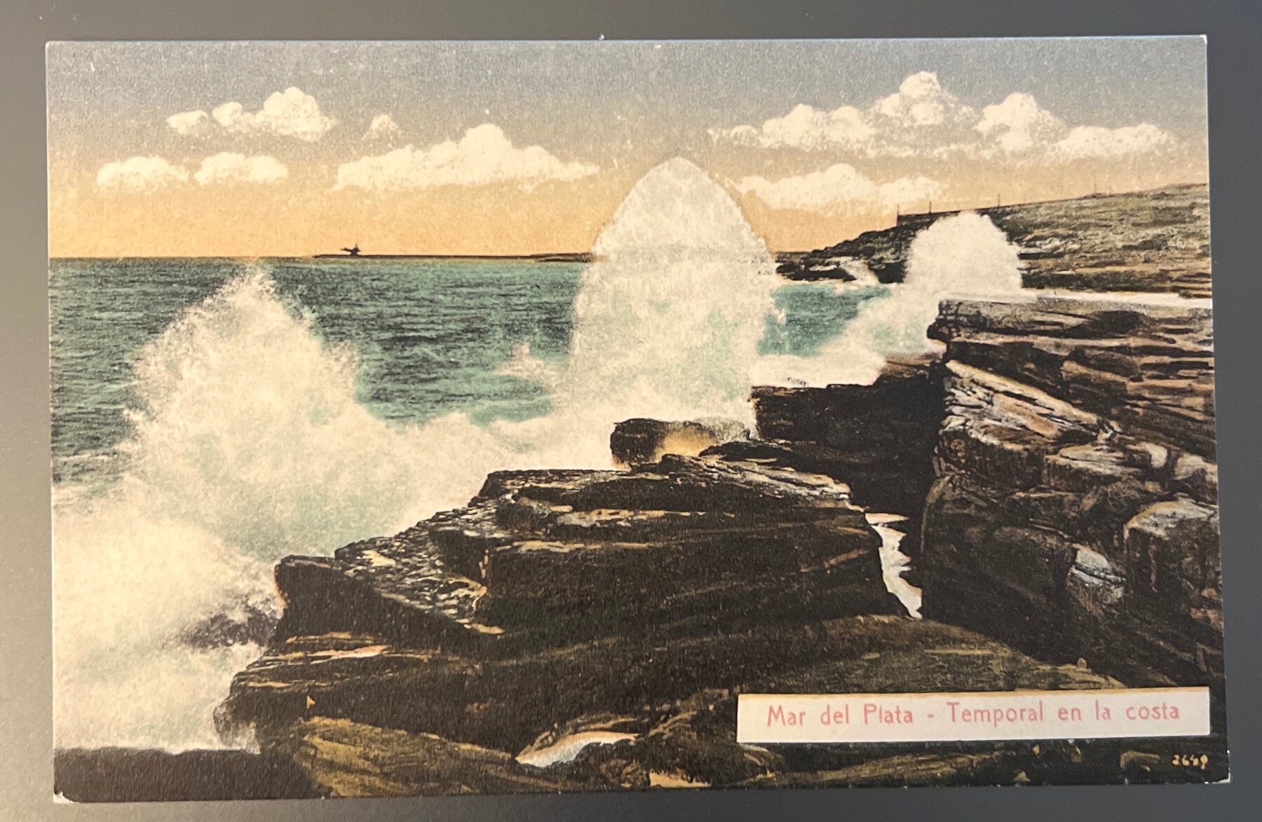 Postcard c.1910 Mar del Plata Argentina Stormy Coast Waves Unused Tarjeta