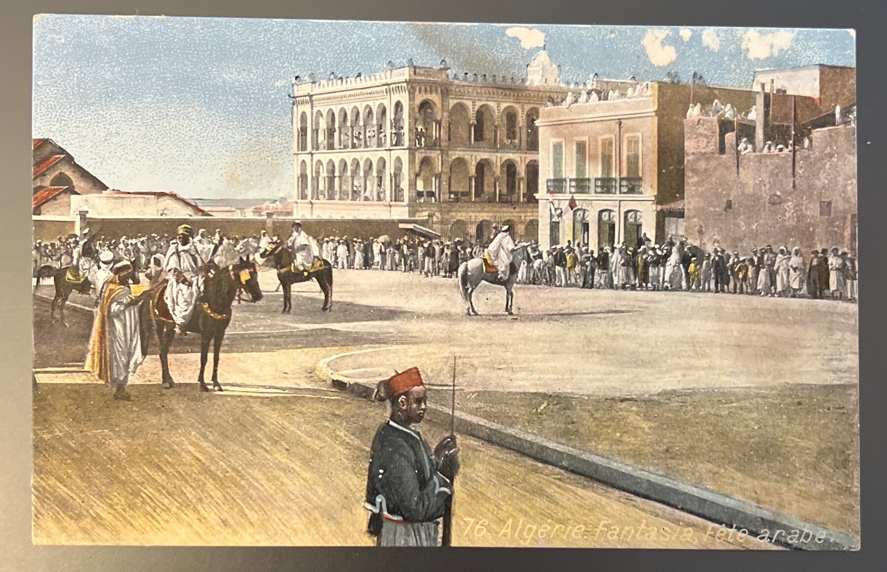 Postcard c.1900 Algeria Fantasia Arab Festival Horsemen Colorized Unused