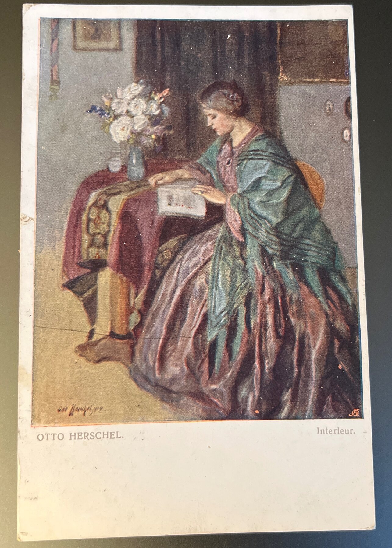 Postcard 1929 Otto Herschel Interieur Woman Reading Art Nouveau Wien Austria