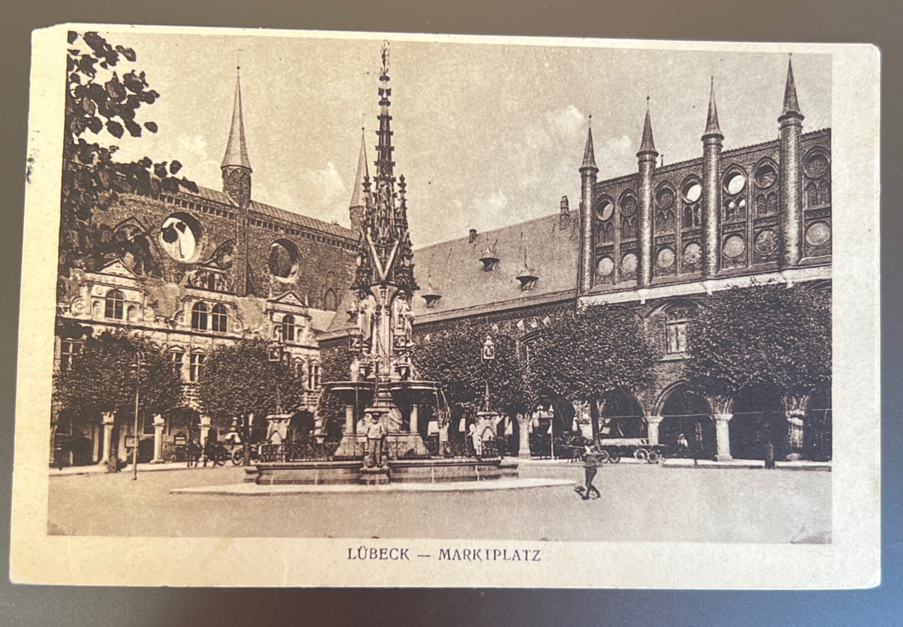 Postcard 1926 Lübeck Marktplatz Germany Gothic Town Hall Fountain Mailed