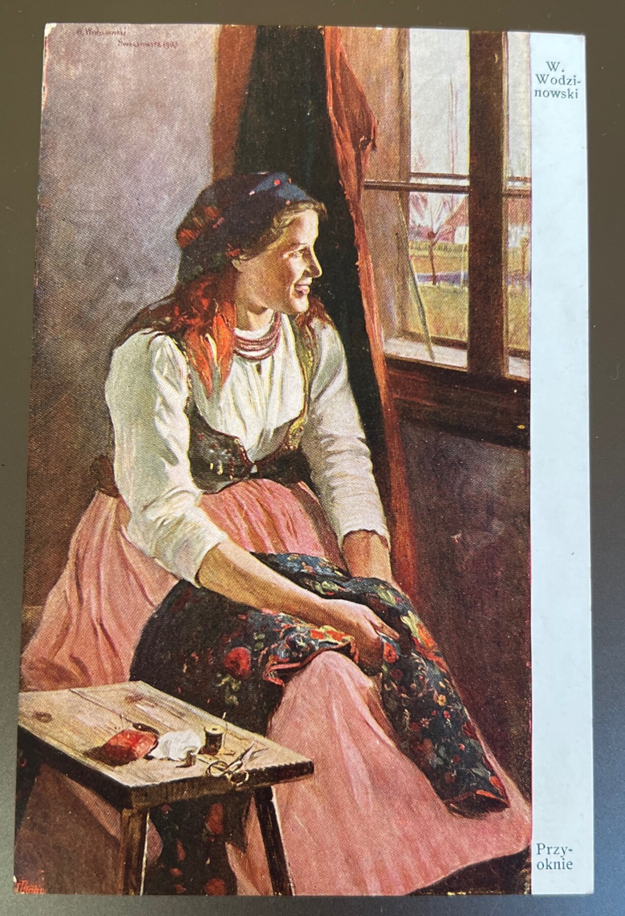 Postcard 1917 Warsaw Wodzinowski Polish Art Przy Oknie Artist Card Mailed