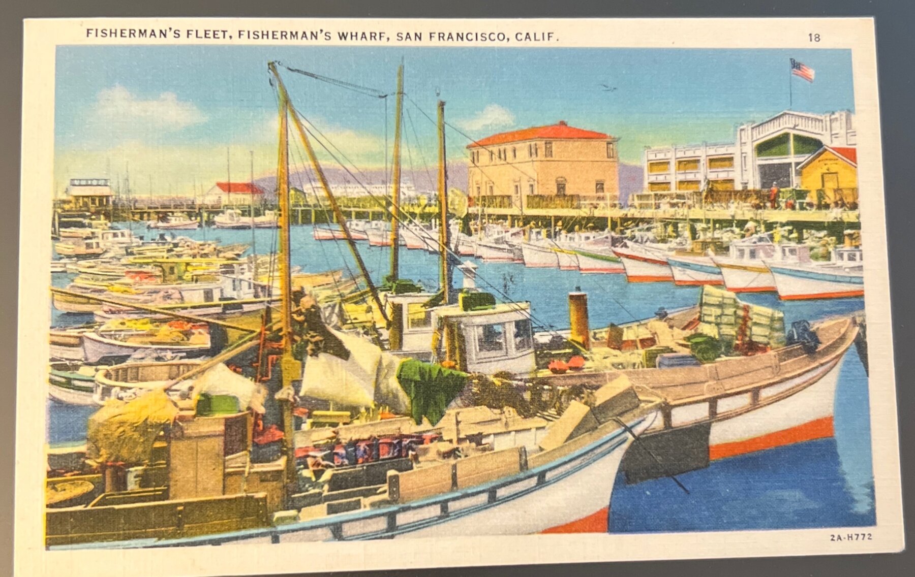 Postcard Fisherman's Wharf San Francisco CA Linen 1930s Fleet Boats