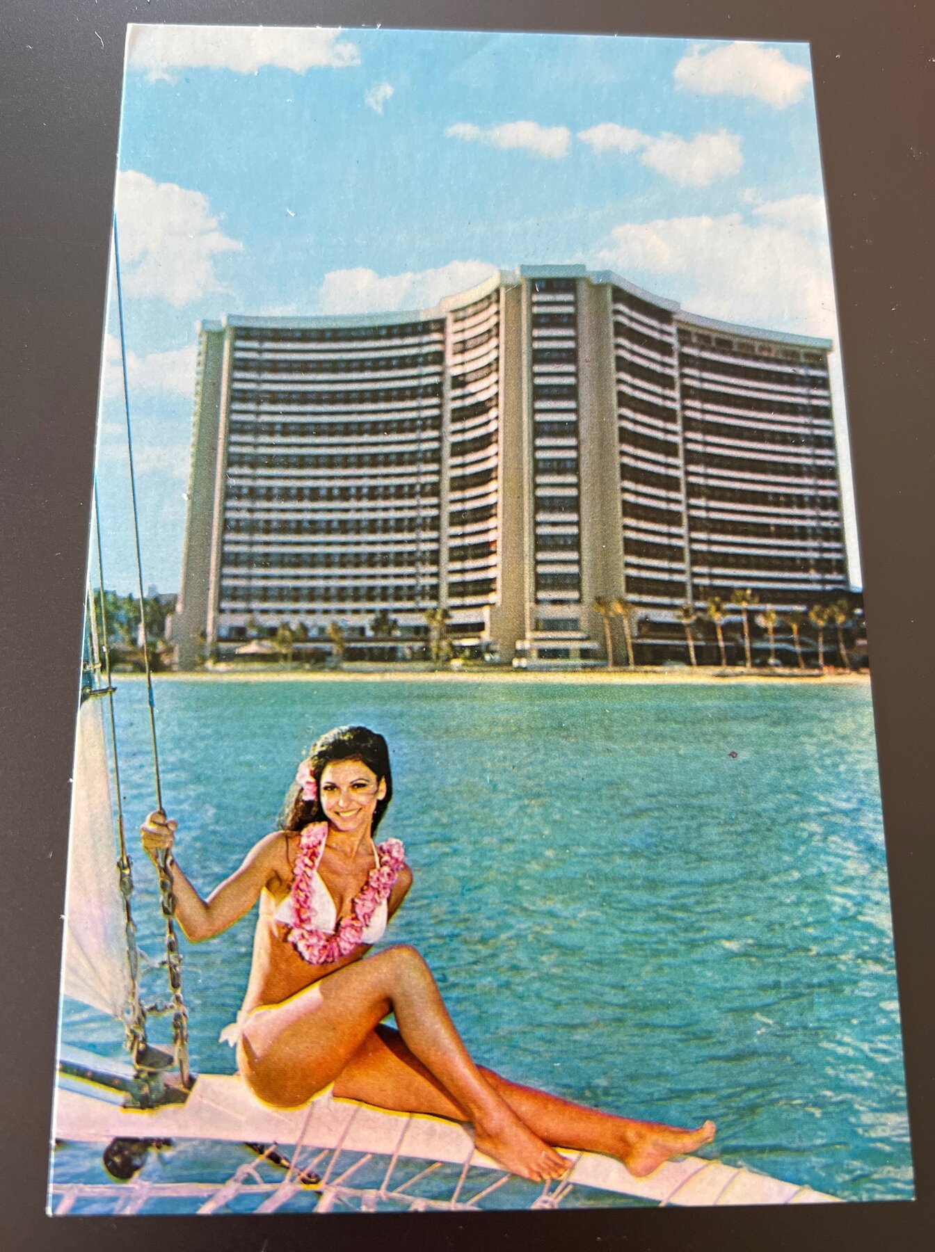 Postcard 1970s Chrome Sheraton Waikiki Hotel Honolulu Hawaii Bikini Girl