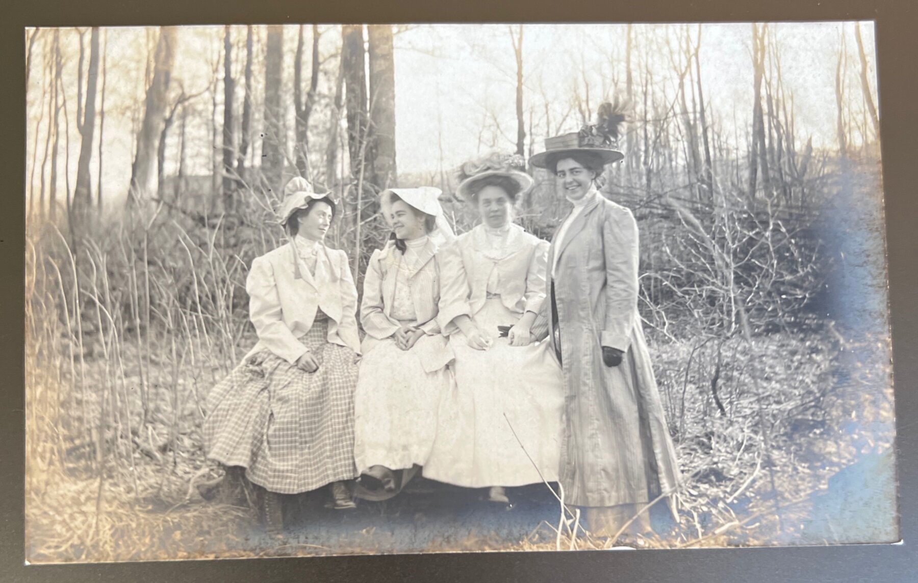 Postcard 1905 RPPC Four Women Outdoors Edwardian Fashion Hats Ohio Real Photo