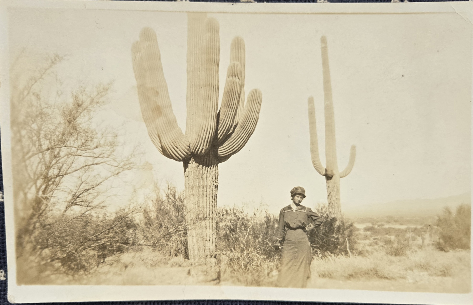 RPPC Woman Saguaro Cactus Tucson Arizona Postcard c1918