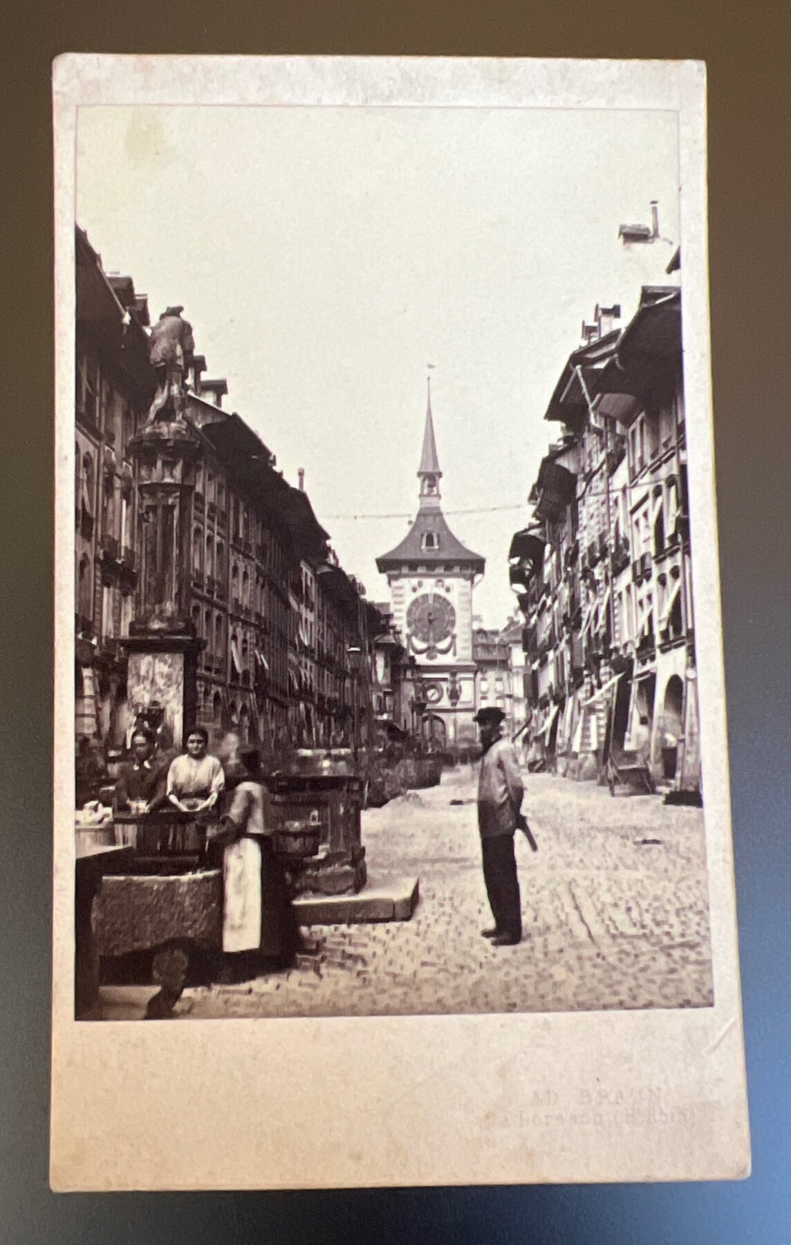 CDV 1860s Bern Grande Rue Zytglogge Clock Tower Ad. Braun Switzerland Photo