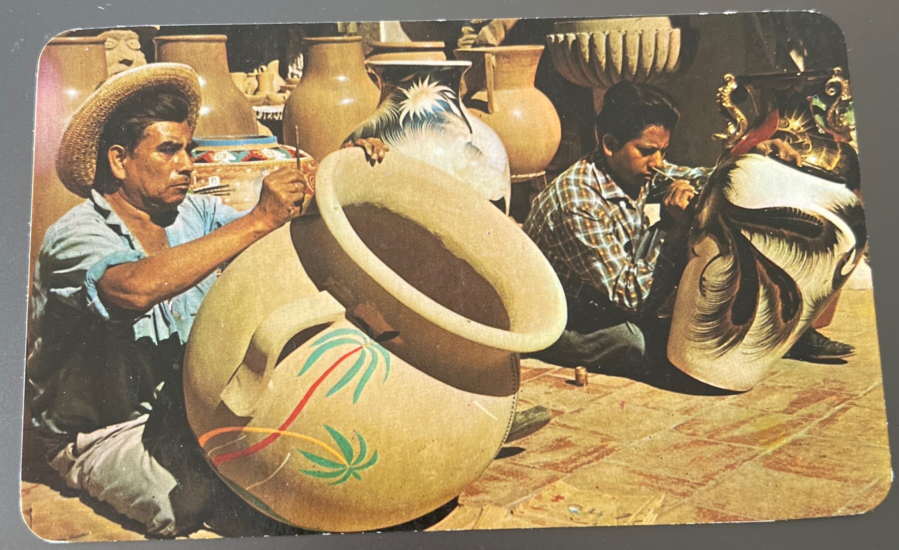 Postcard Chrome Tlaquepaque Mexico Pottery Painters Jalisco Vistacolor V1131