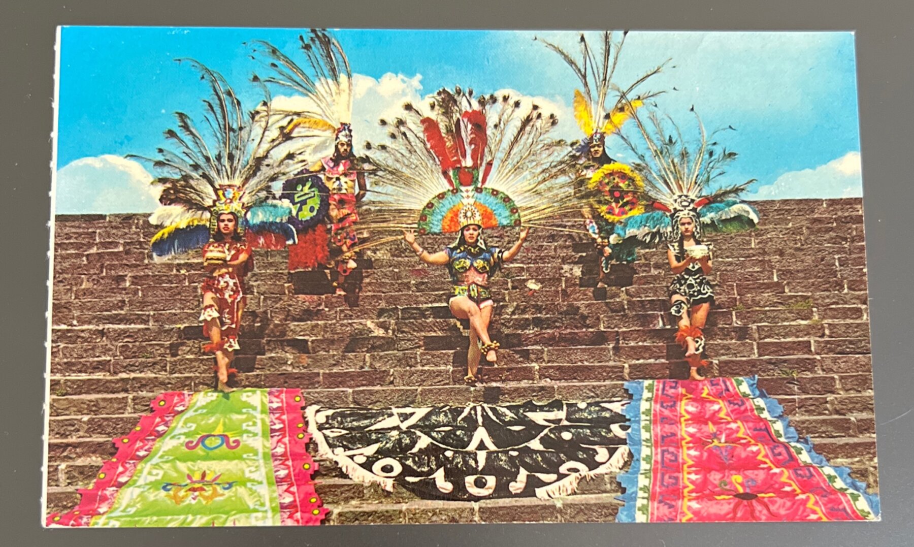 Postcard 1968 Aztec Dance Pyramid Mexico Chrome Grupo Folklorico Bonampak