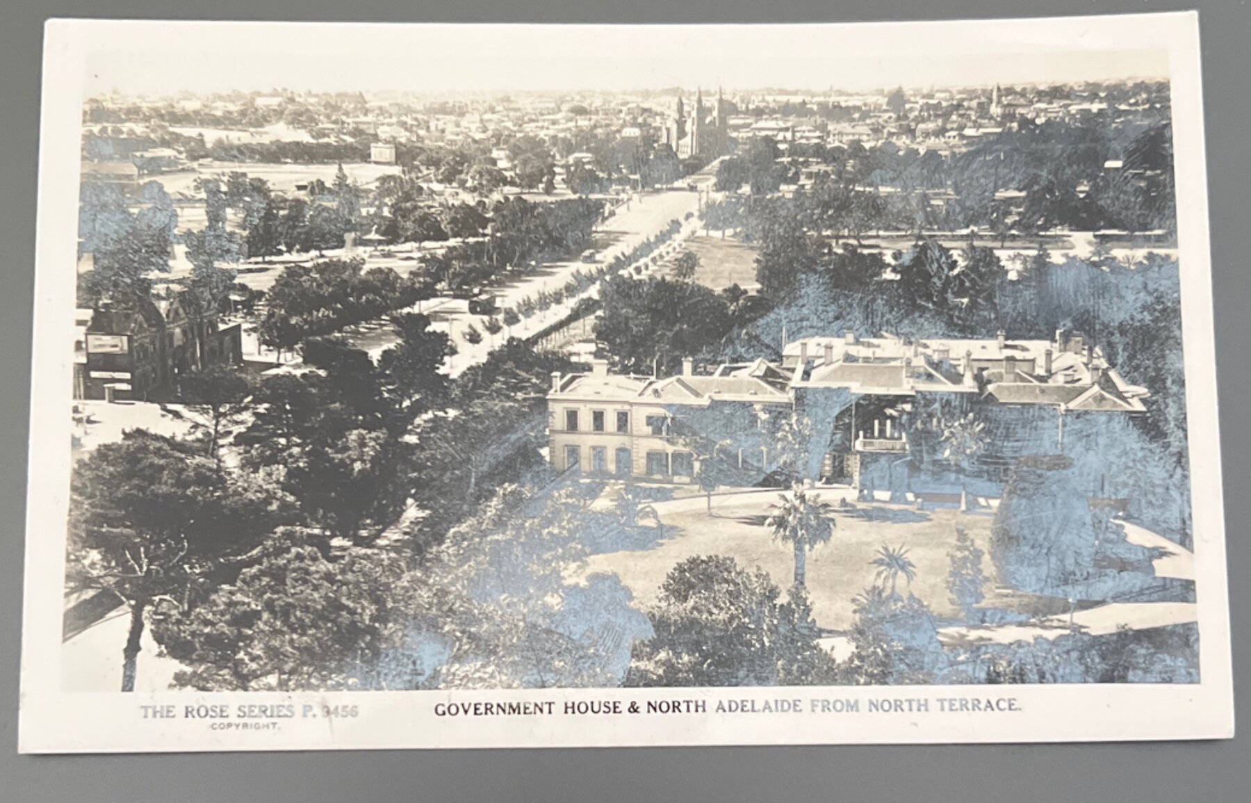 Postcard RPPC Adelaide Government House & North Terrace Aerial View Rose Series