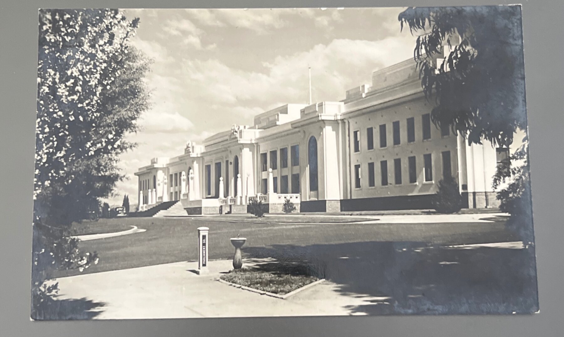 Postcard RPPC Parliament House Canberra ACT 1935 Australia Lyrebird Stamp Austria