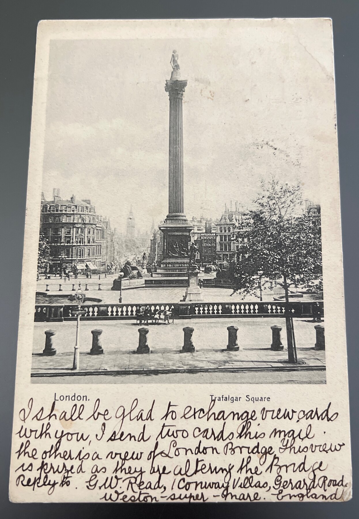 Postcard 1904 London Trafalgar Square Nelson's Column Early UB Stamp Exchange