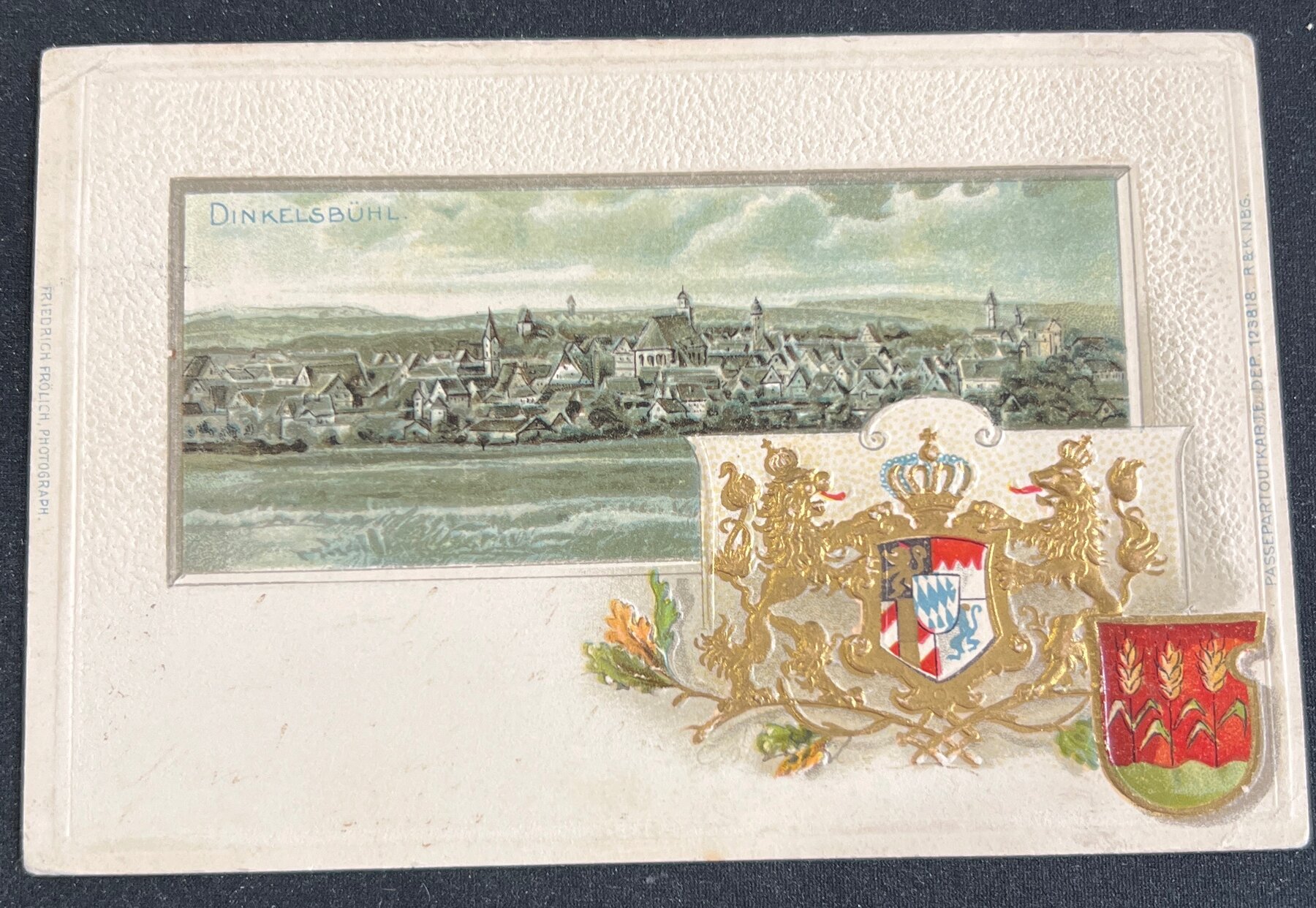 Postcard 1903 Dinkelsbühl Bavaria Germany Embossed Coat of Arms Greetings
