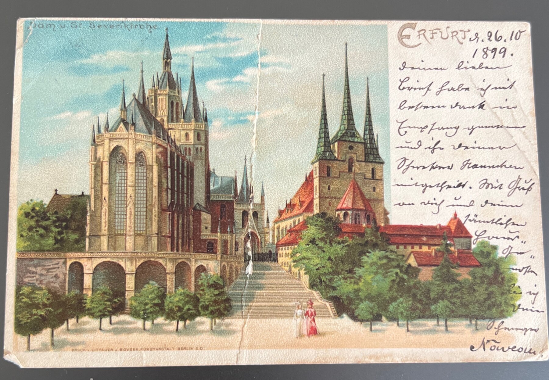 Postcard 1899 Erfurt Cathedral Dom St. Severikirche Germany Litho Antique