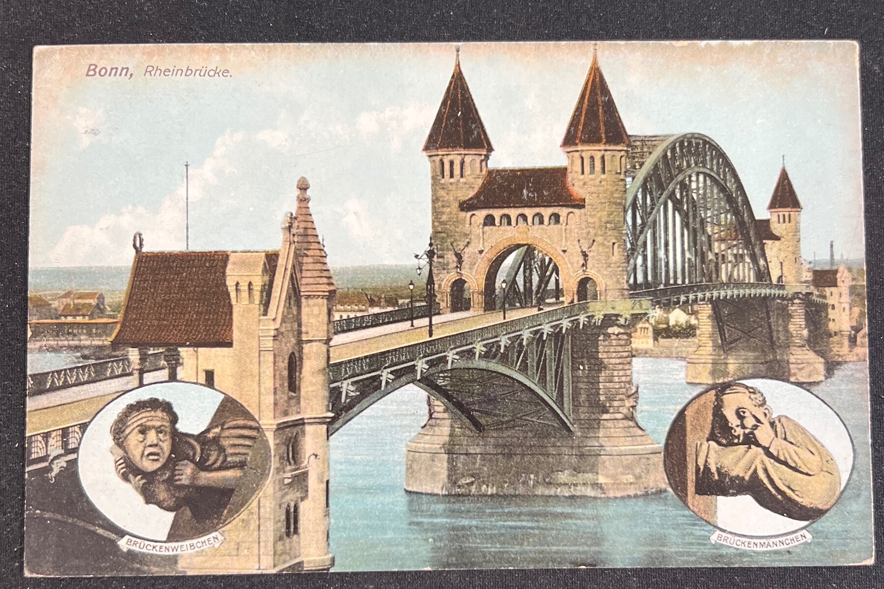 Postcard 1908 Bonn Rheinbrücke Rhine Bridge Brückenweibchen Männchen Germany Used