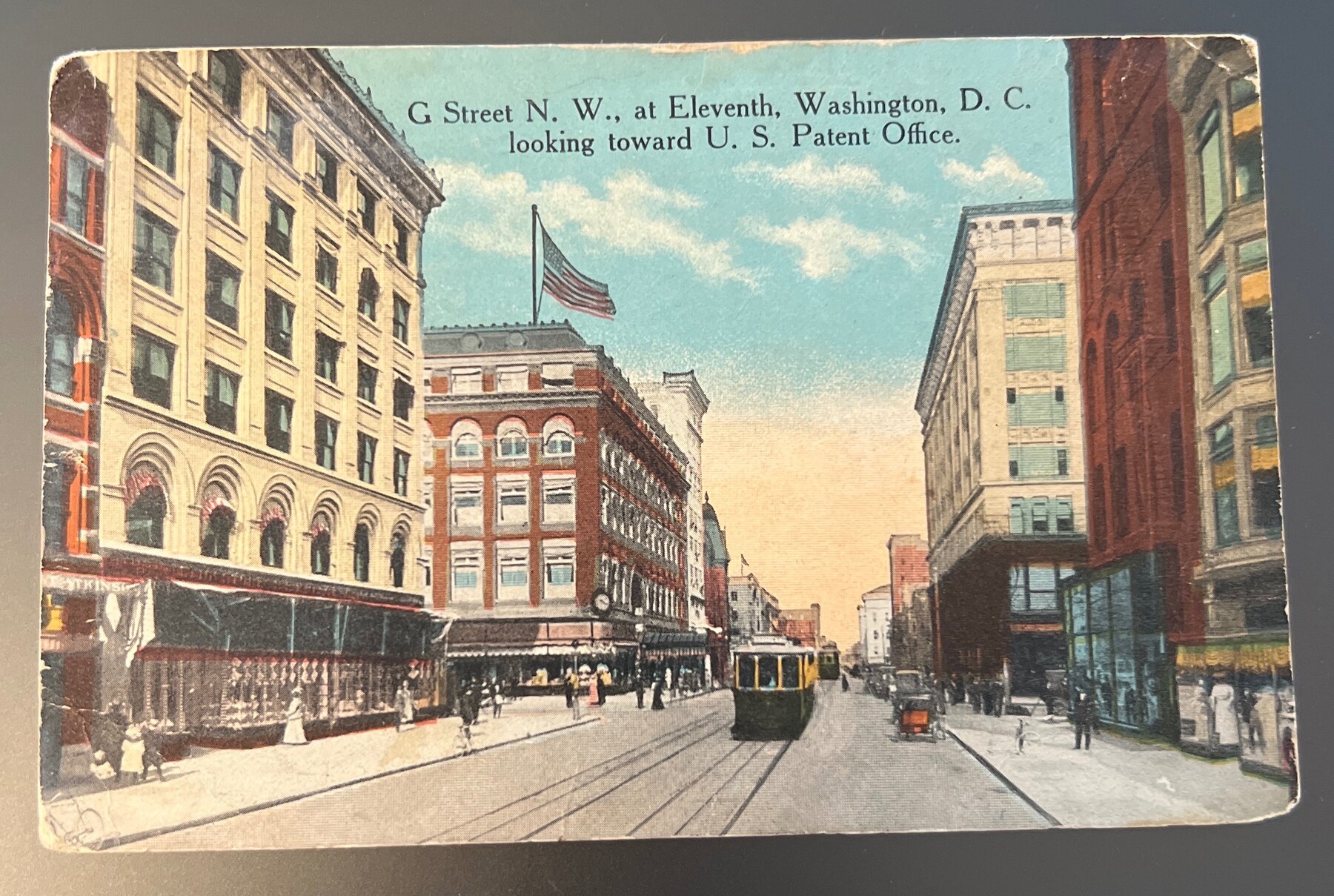 Postcard 1914 G Street NW Washington DC Patent Office Streetcar Garrison