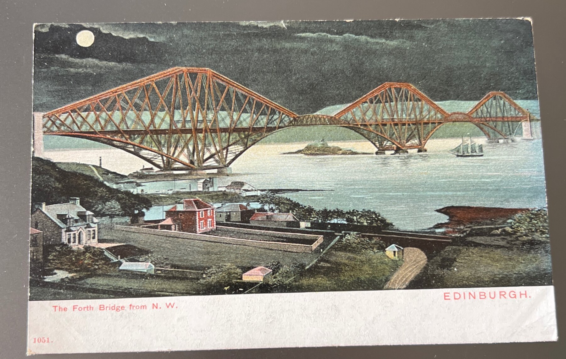 Postcard Forth Bridge Edinburgh Night View c1902 Hartmann Undivided Back