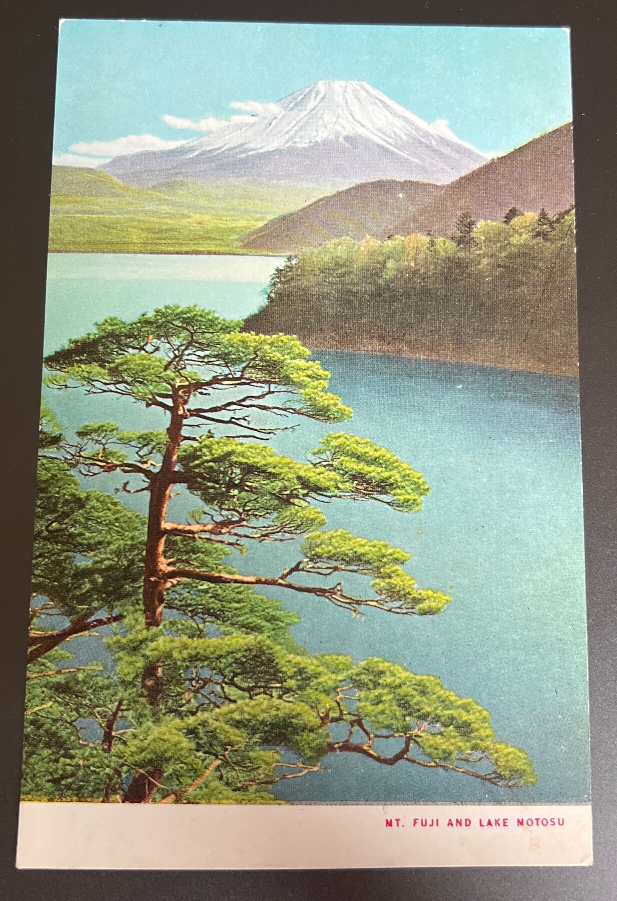 Postcard c1935 Mt. Fuji Lake Motosu Japan Gov't Railways Unused Linen Chrome