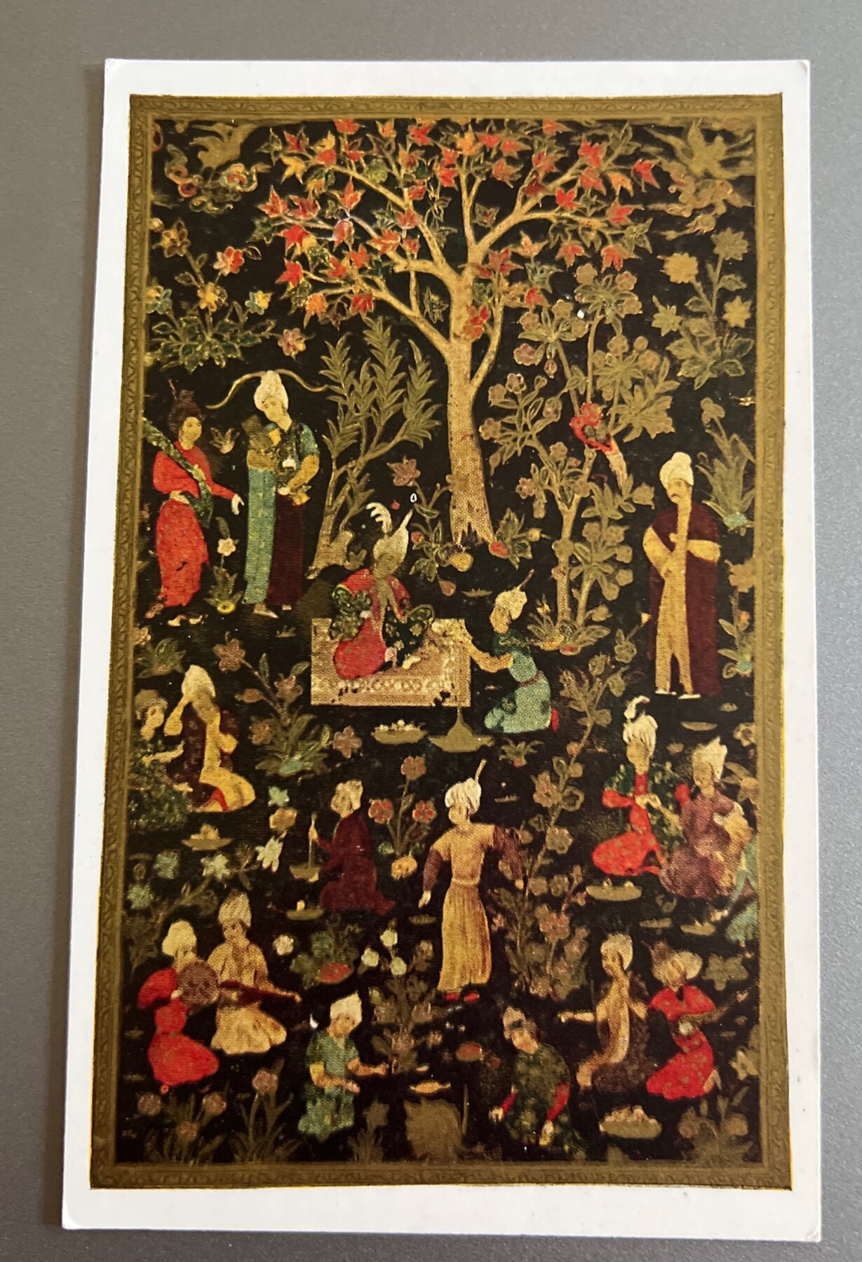 Postcard Persian Papier-Mâché Bookcover Royal Garden Party V&A Museum 1950s