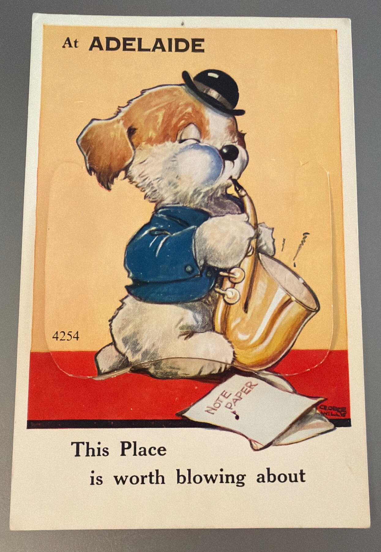 Adelaide Australia "Worth Blowing About" Dog Novelty Pull-Out Postcard Valentine's