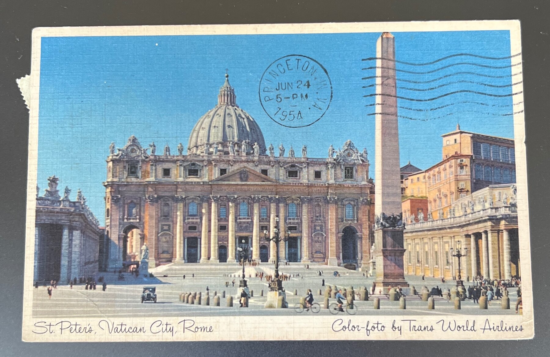 Postcard 1954 Chrome St. Peter's Vatican City Rome TWA Color-foto Mailed