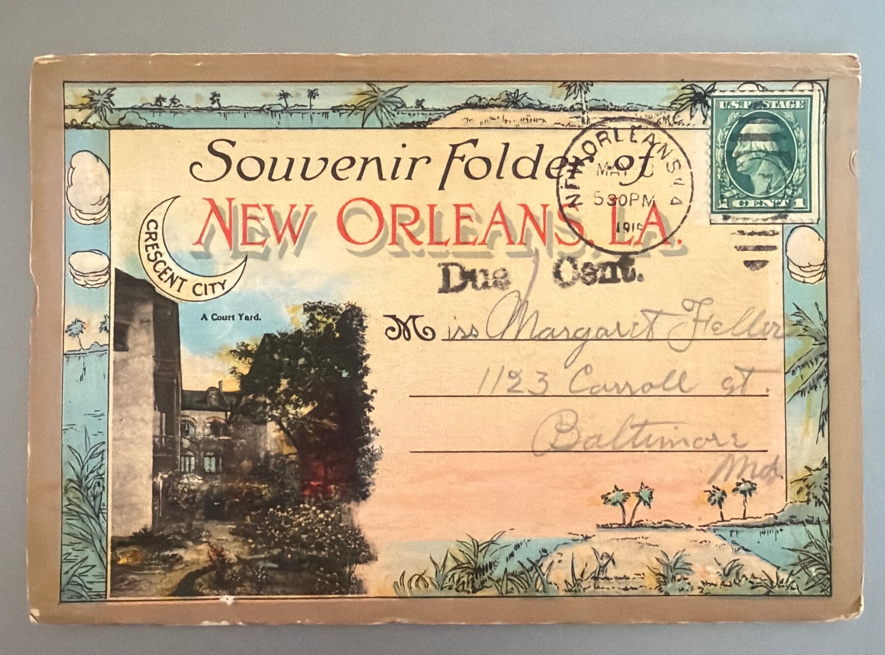 Postcard 1919 New Orleans LA Souvenir Folder Linen Curt Teich Crescent City