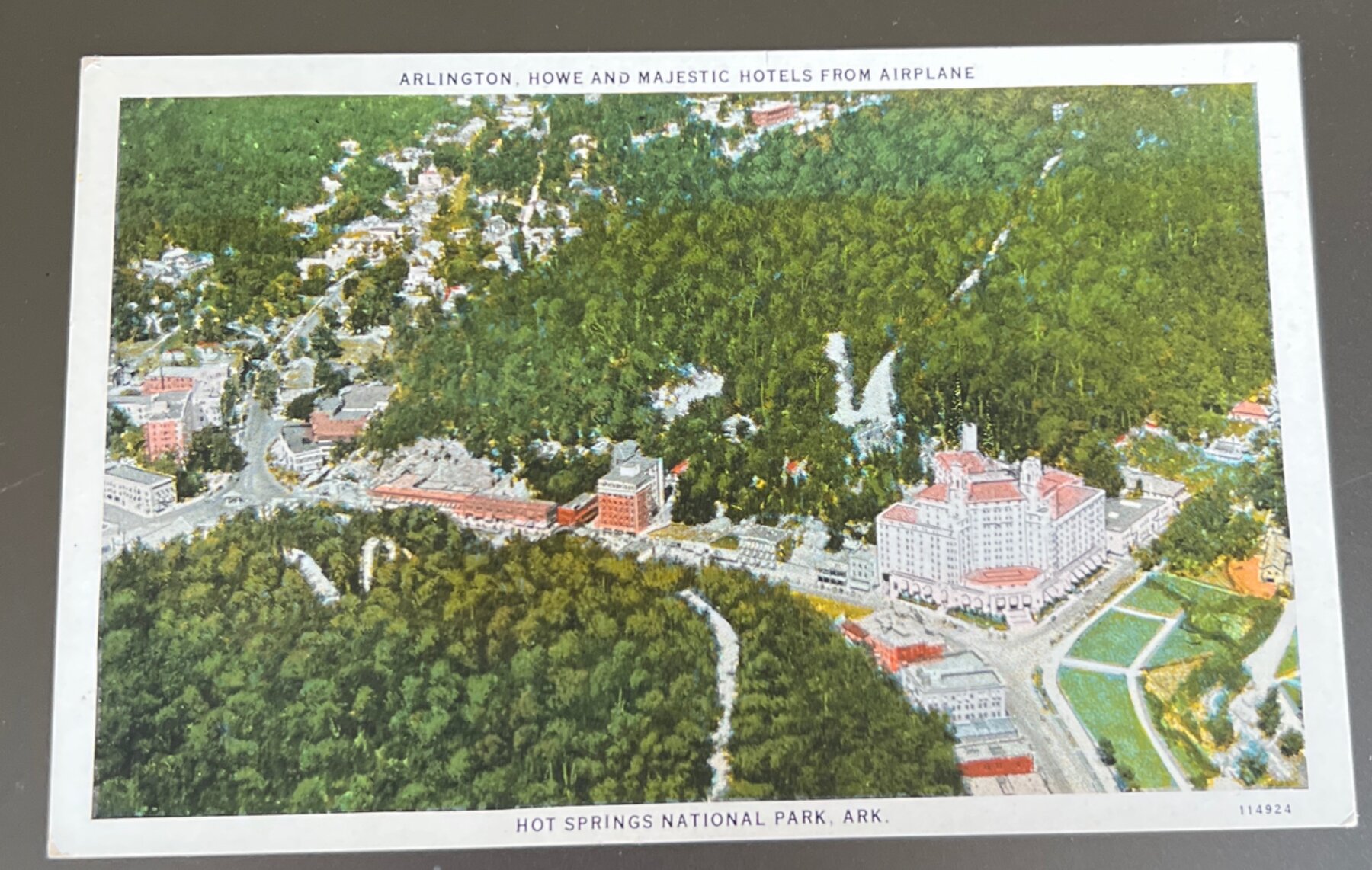 Postcard Linen Hot Springs National Park AR Arlington Howe Majestic Hotels Aerial