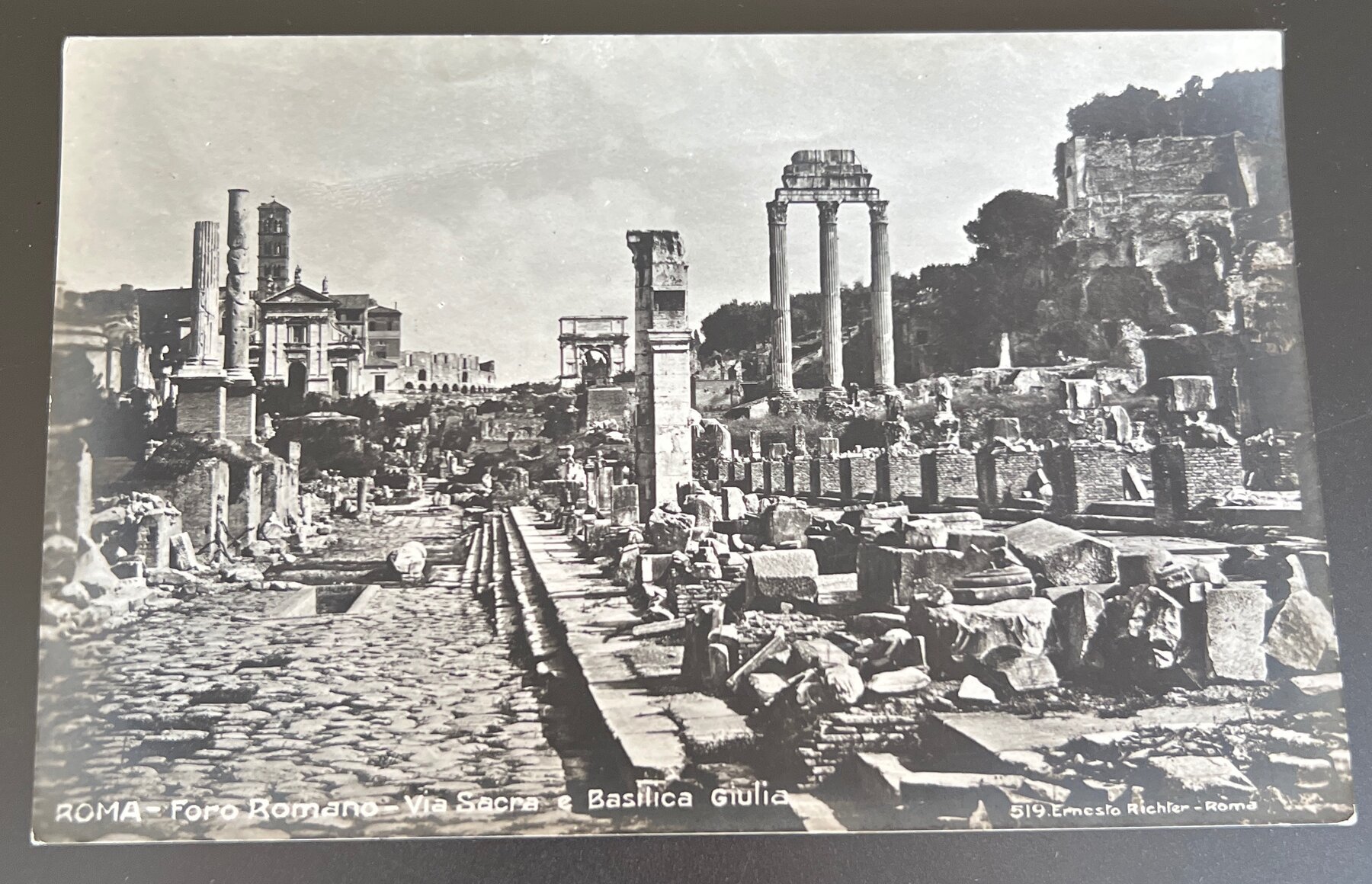 Postcard RPPC Roma Forum Romano Via Sacra Basilica Giulia Ernesto Richter