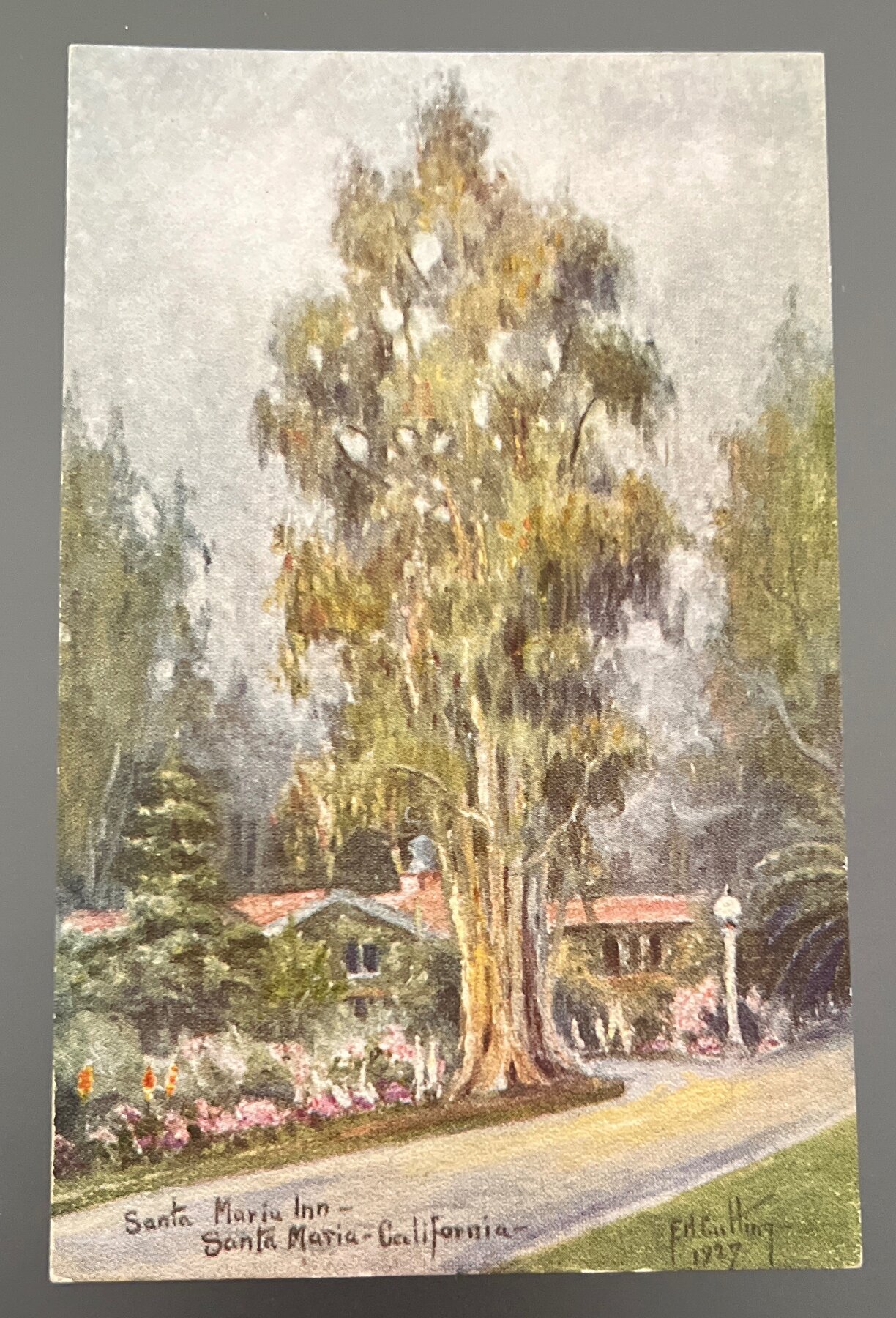 Postcard 1927 Santa Maria Inn California Artist Signed Oil Art Tuck Style