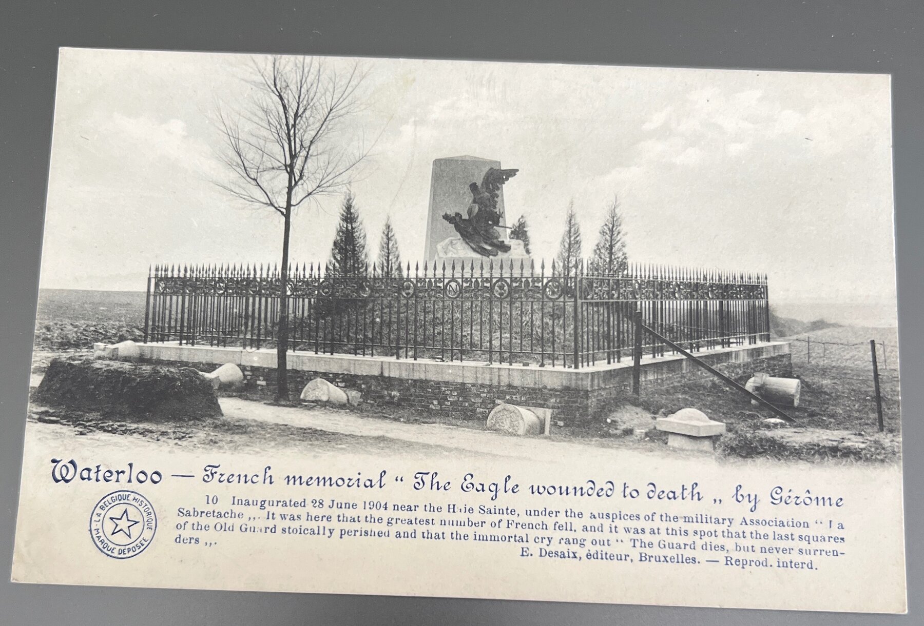 Postcard 1904 Waterloo French Memorial Eagle Wounded to Death Gérome Belgium