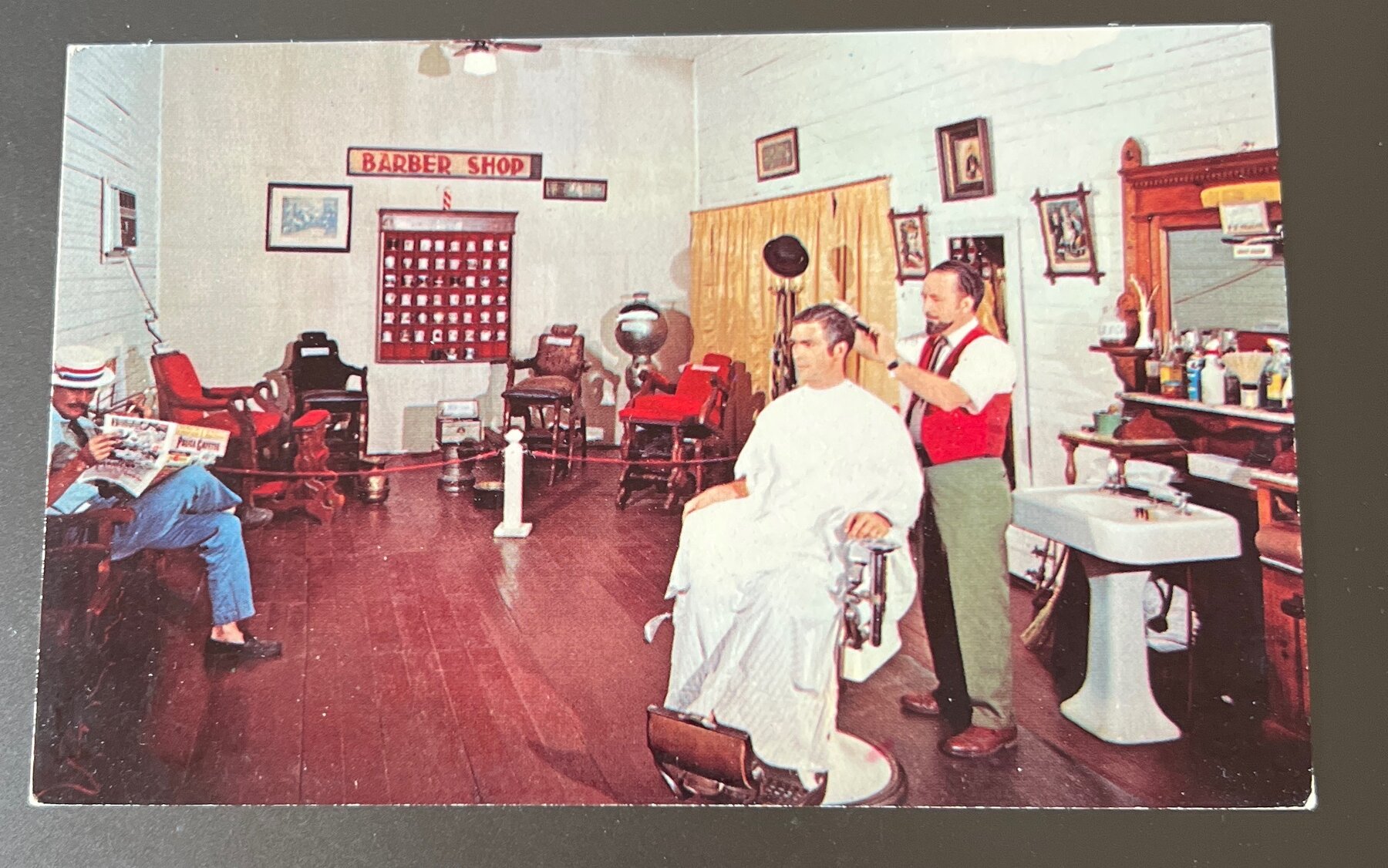 Postcard 1970 Mealor's Tonsorial Parlor Barber Shop Museum Hamilton GA Chrome