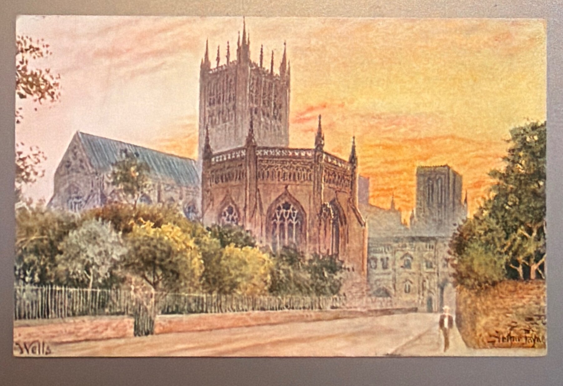 Postcard 1905 Wells Cathedral Sunset Arthur Payne Art Hildesheimer Used