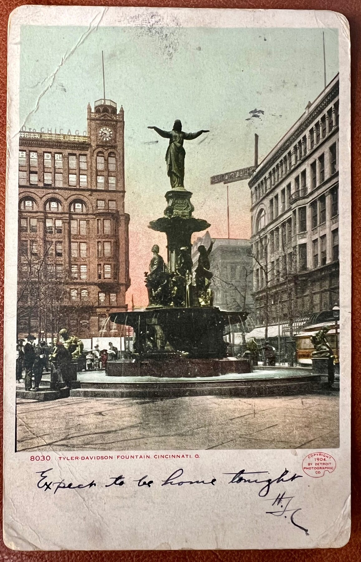 Tyler Davidson Fountain Genius of Water Cincinnati Ohio Postcard 1908