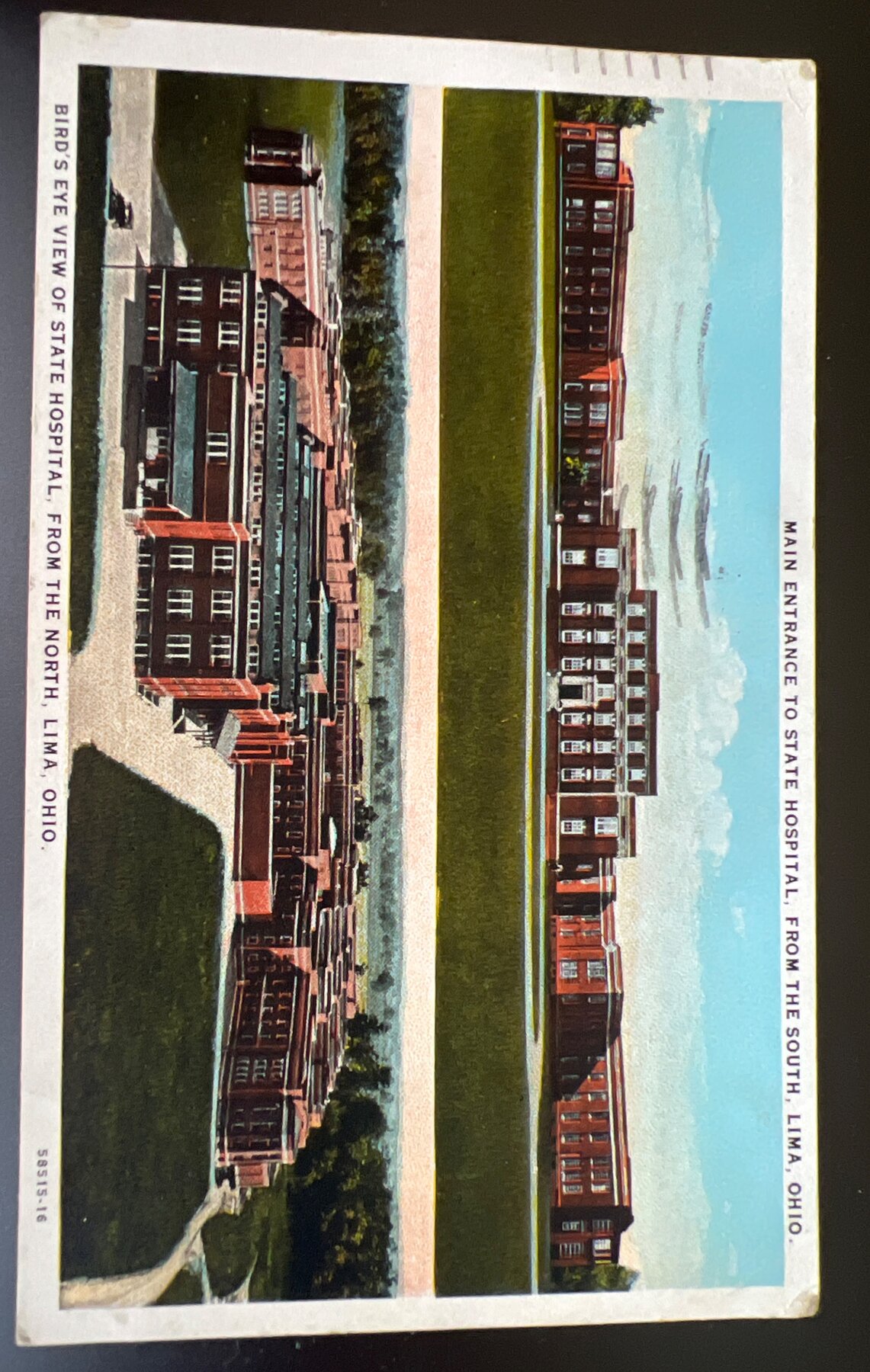 State Hospital Lima Ohio Birds Eye View Main Entrance Postcard 1928
