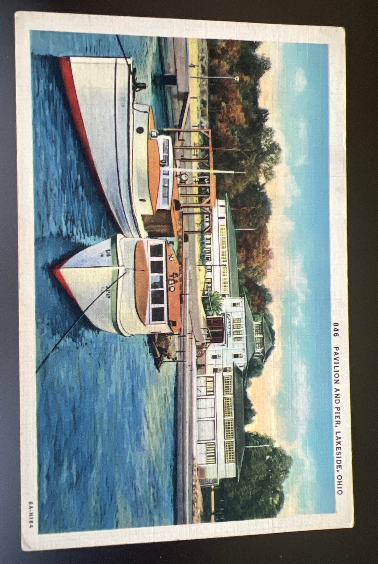 Pavilion and Pier Lakeside Ohio Lake Erie Resort Linen Postcard 1937