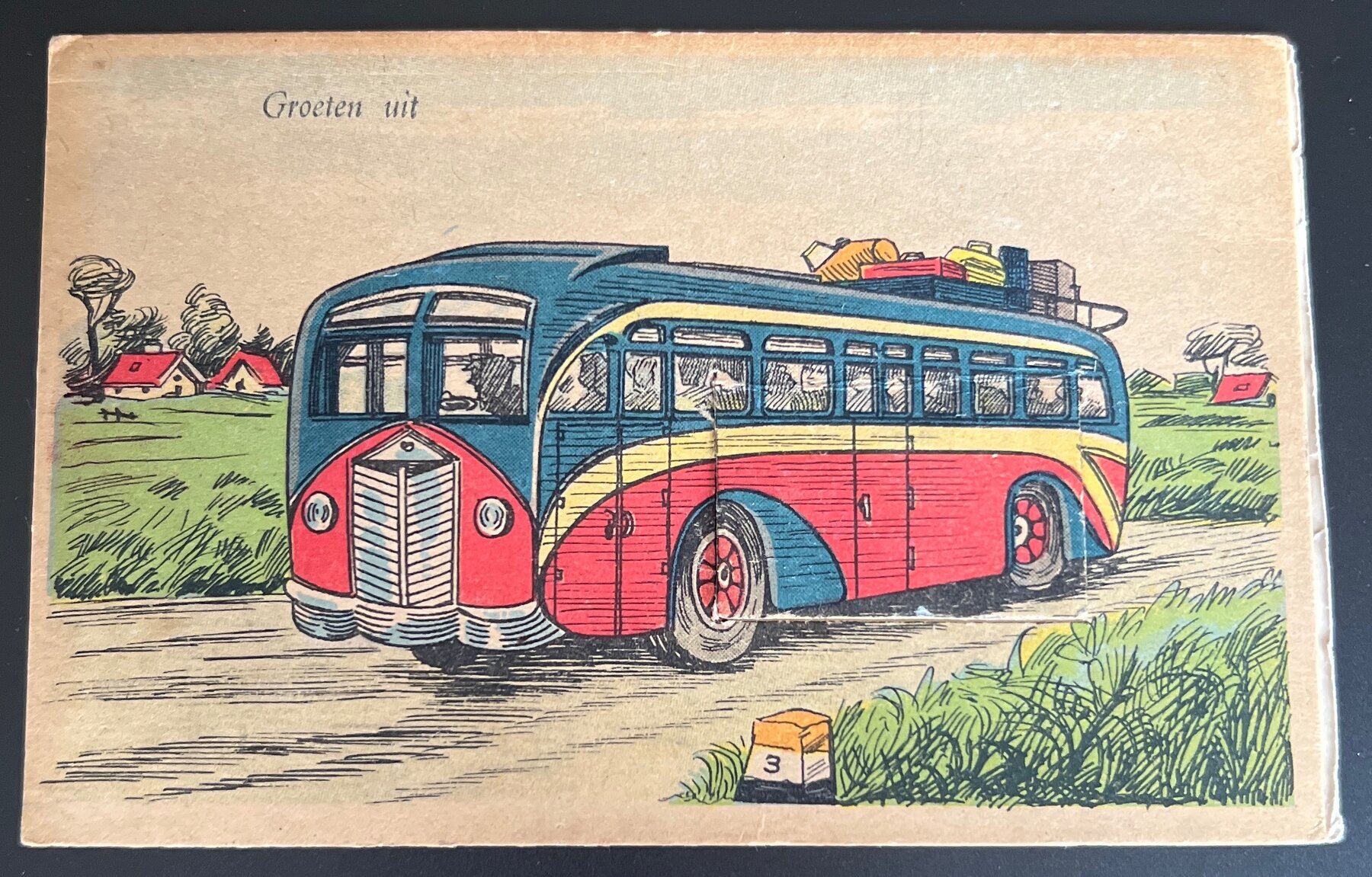 Postcard c1940s Apeldoorn Netherlands Vupack Bus Novelty Leporello Souvenir