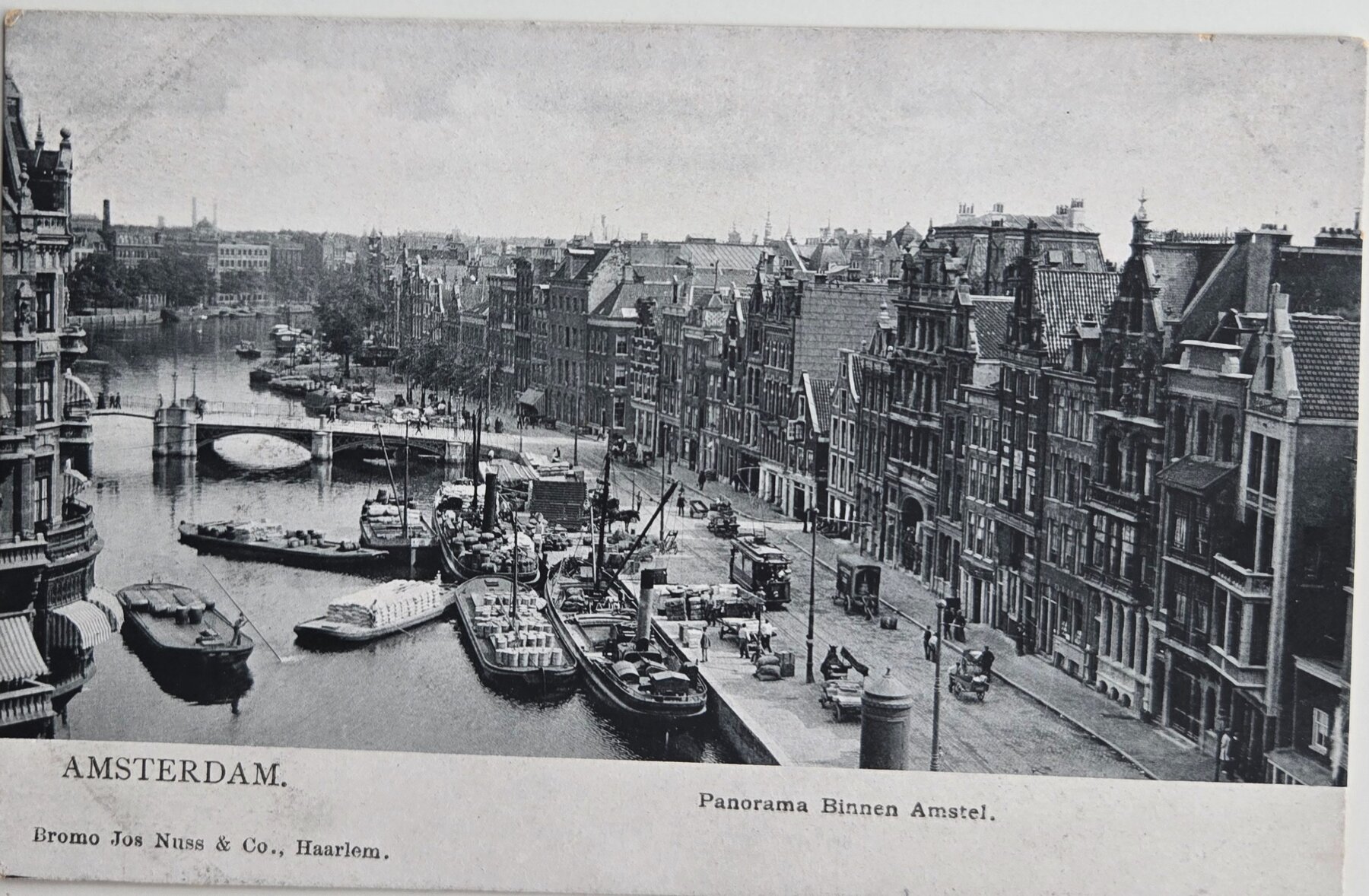 Amsterdam Panorama Binnen Amstel Canal Barges Netherlands Postcard 1903