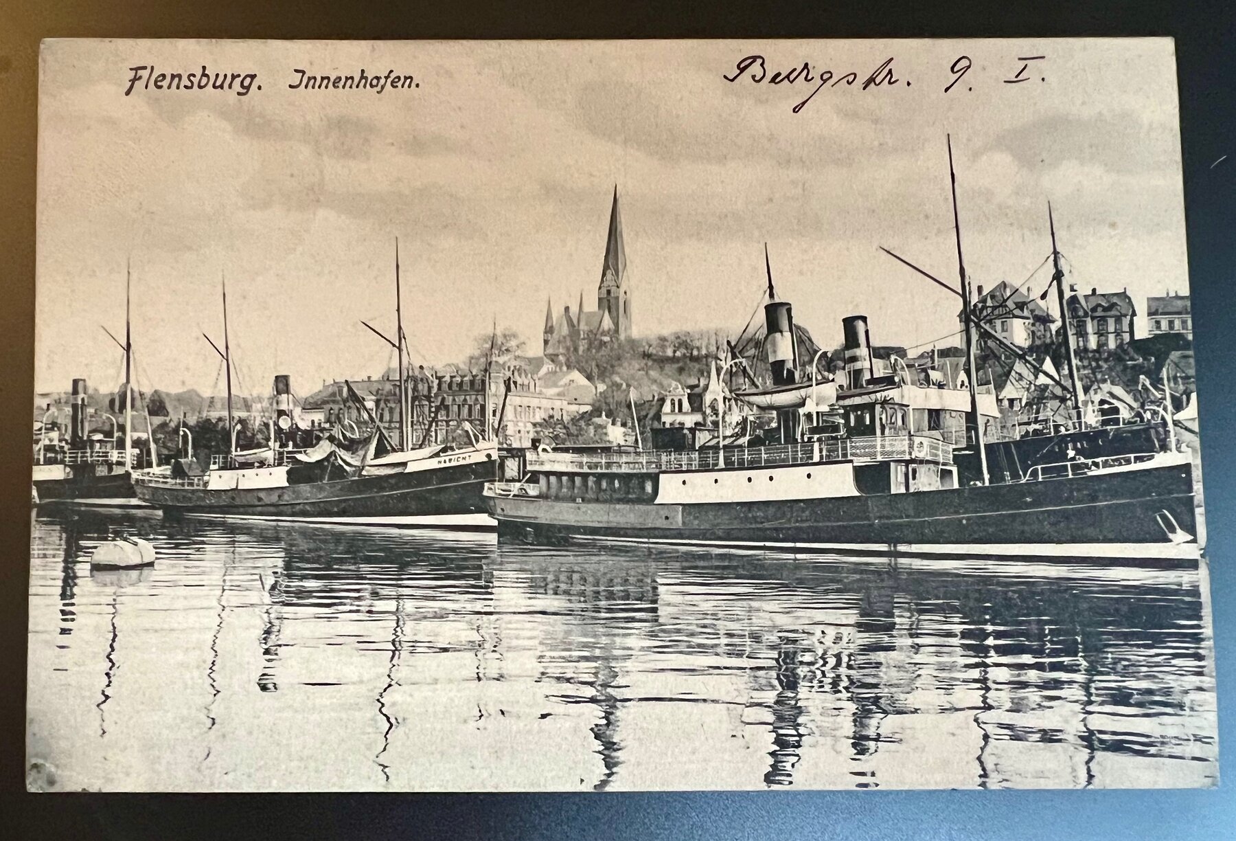 Flensburg Innenhafen Inner Harbor Steamships Germany Postcard c1910