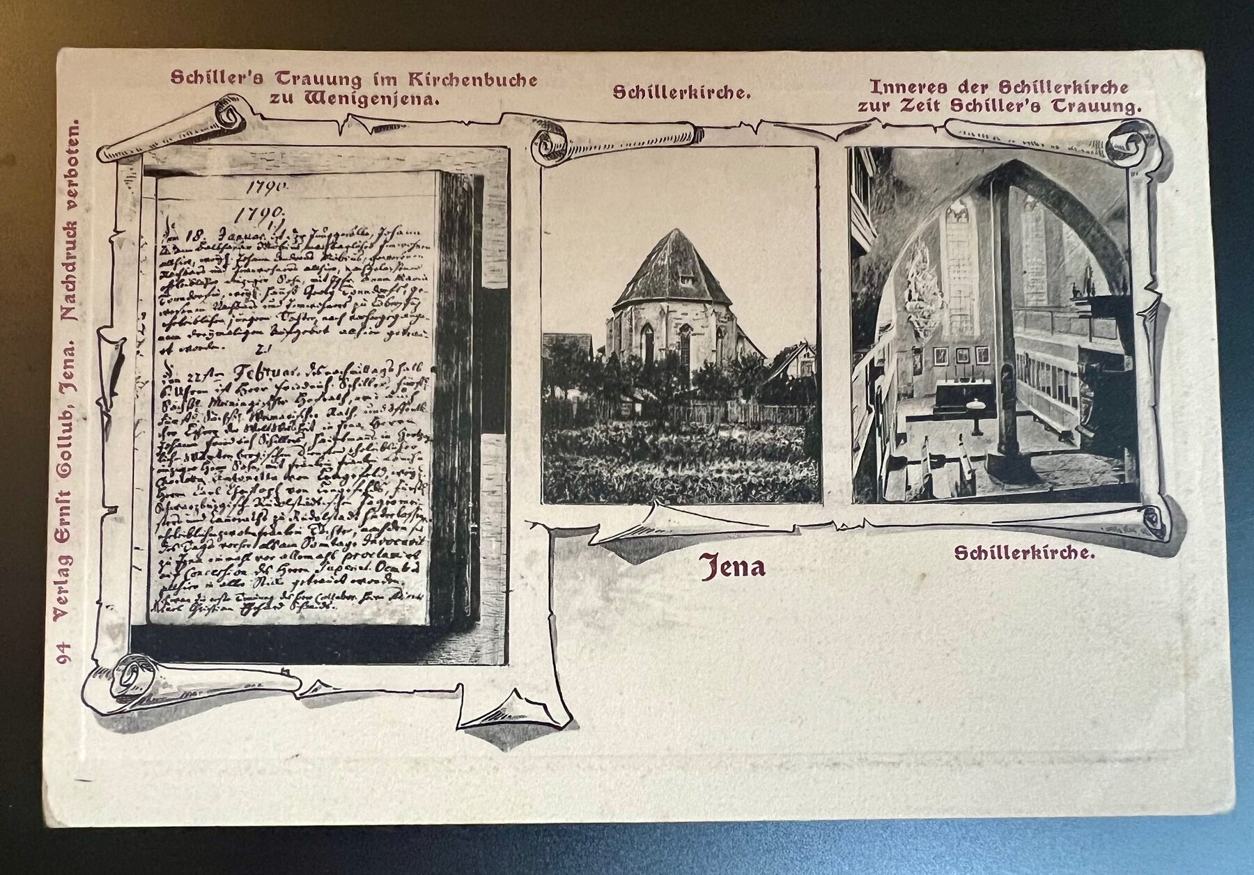 Jena Schillerkirche Schiller Marriage Register Triptych Postcard 1907