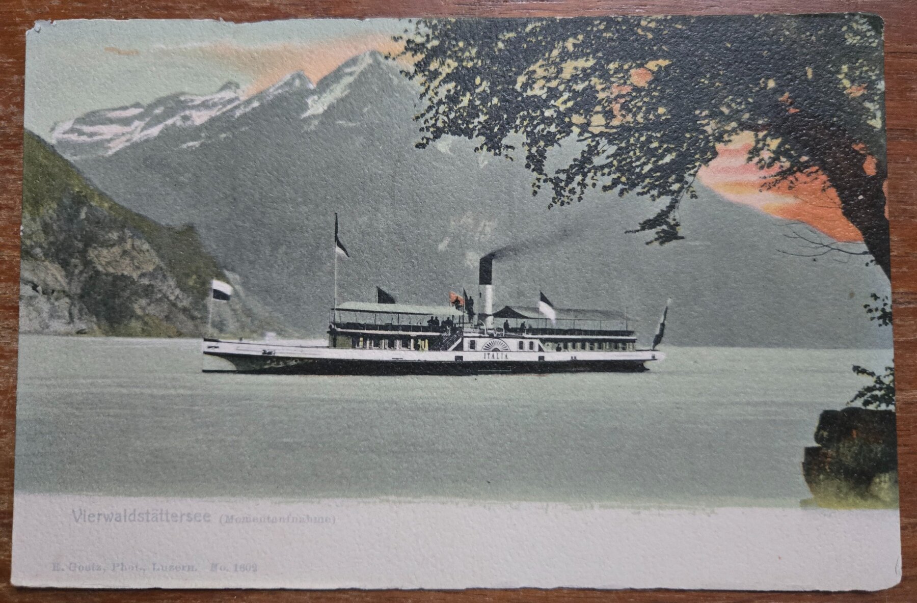 Lake Lucerne Vierwaldstattersee Paddle Steamer Italia Gotz Postcard c1900