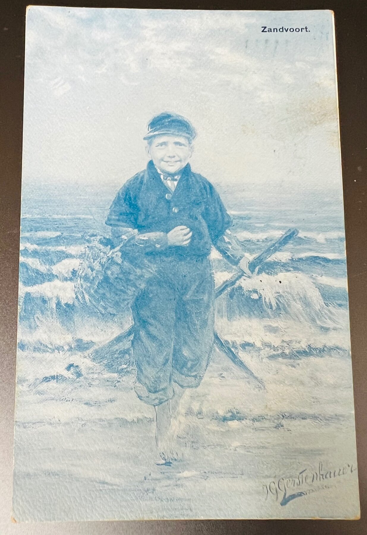 Zandvoort Netherlands Fisher Boy Beach Artist Signed Gerstenhauer c1905