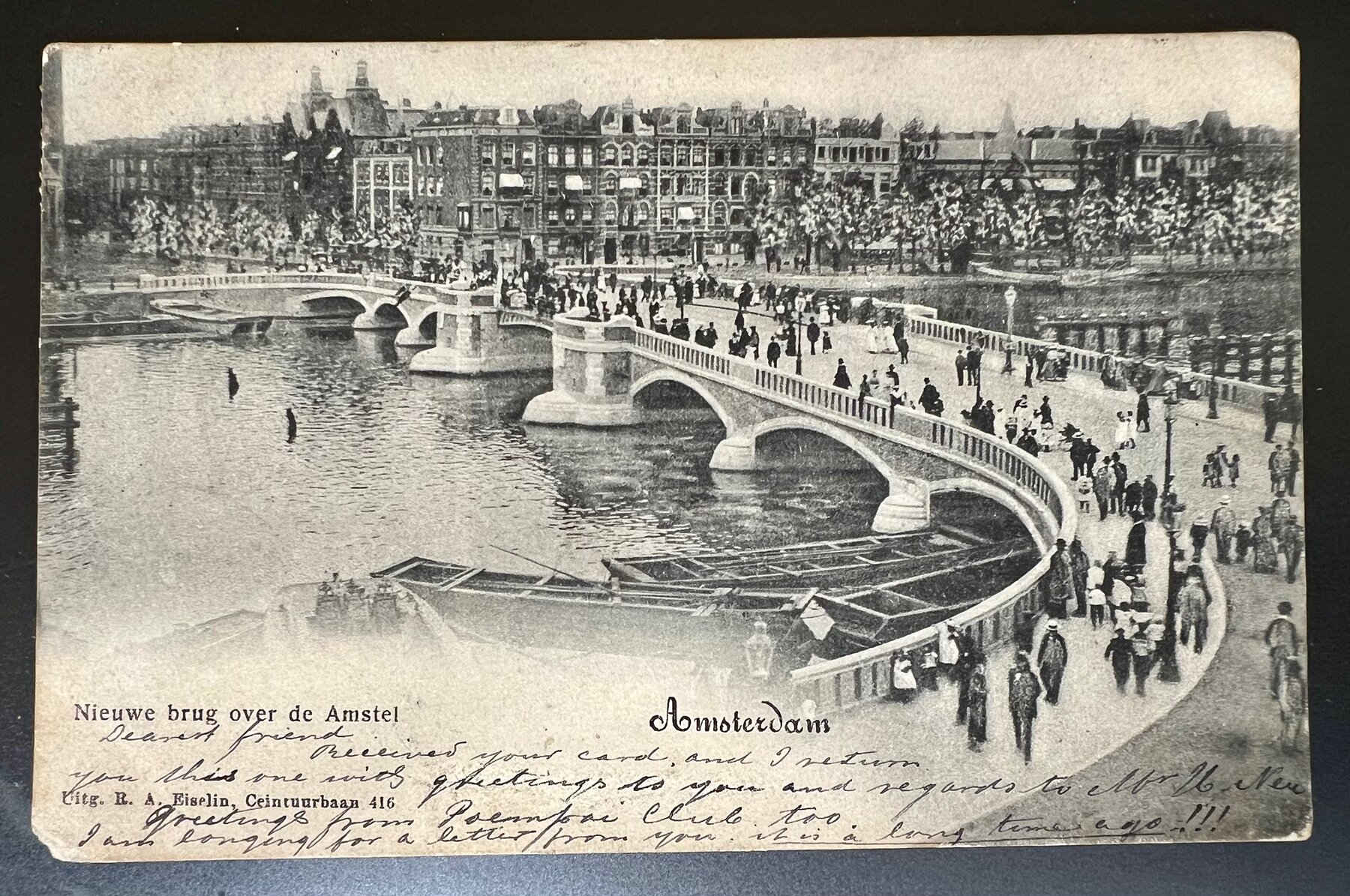 Amsterdam New Bridge over Amstel River Netherlands Postcard c1902