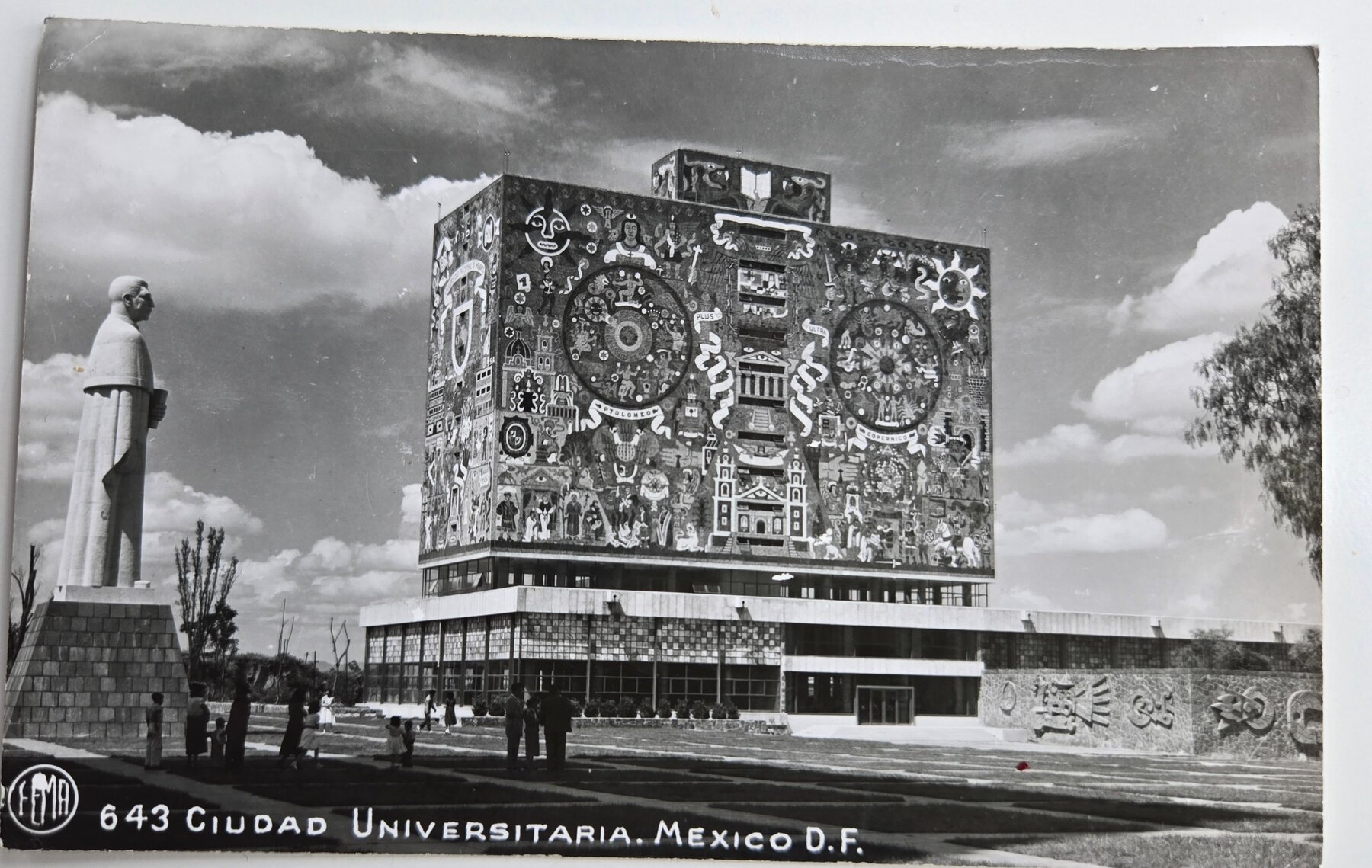 UNAM Ciudad Universitaria Central Library Mexico City Postcard 1955
