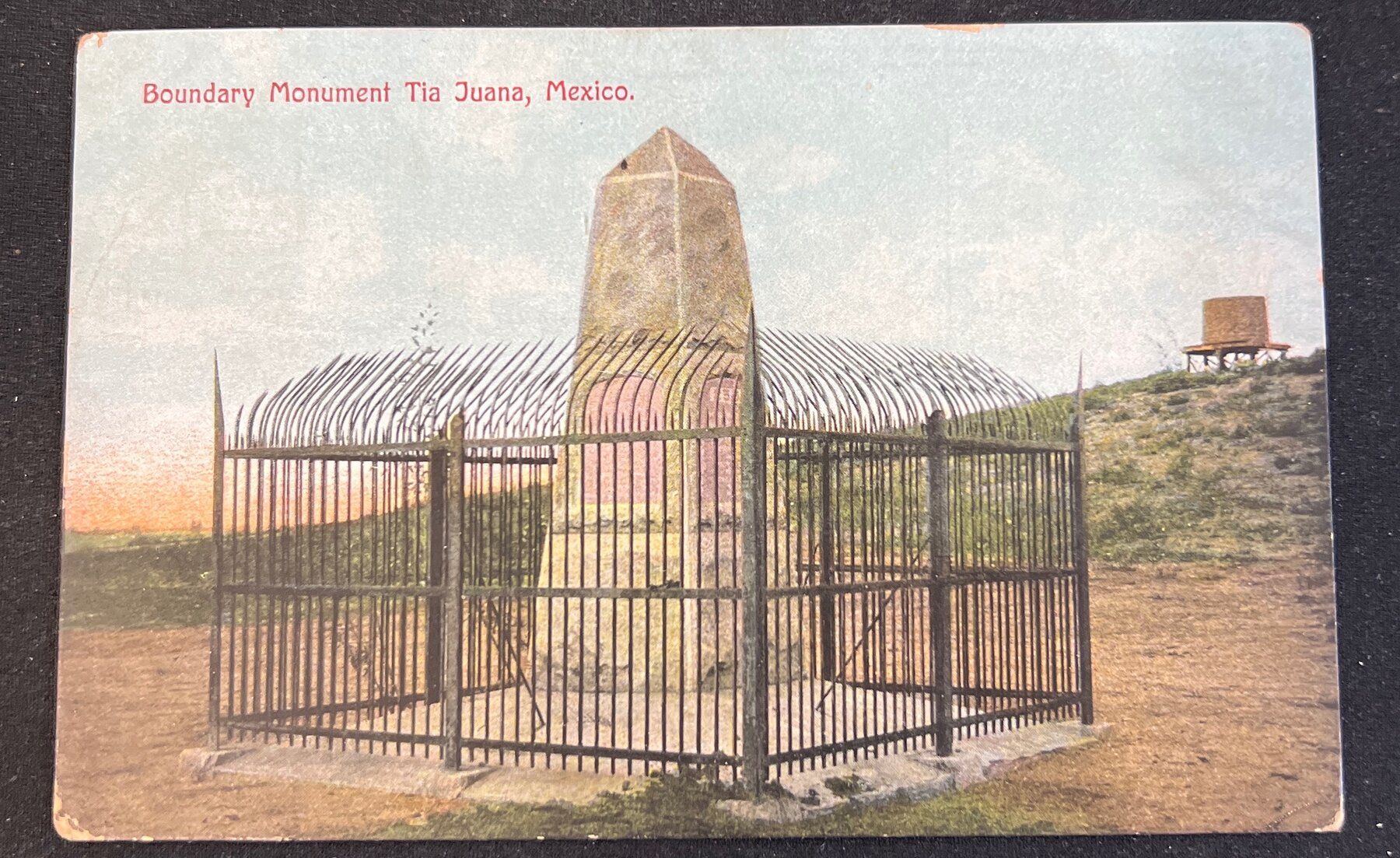 Boundary Monument Tia Juana Mexico US Border Postcard 1909