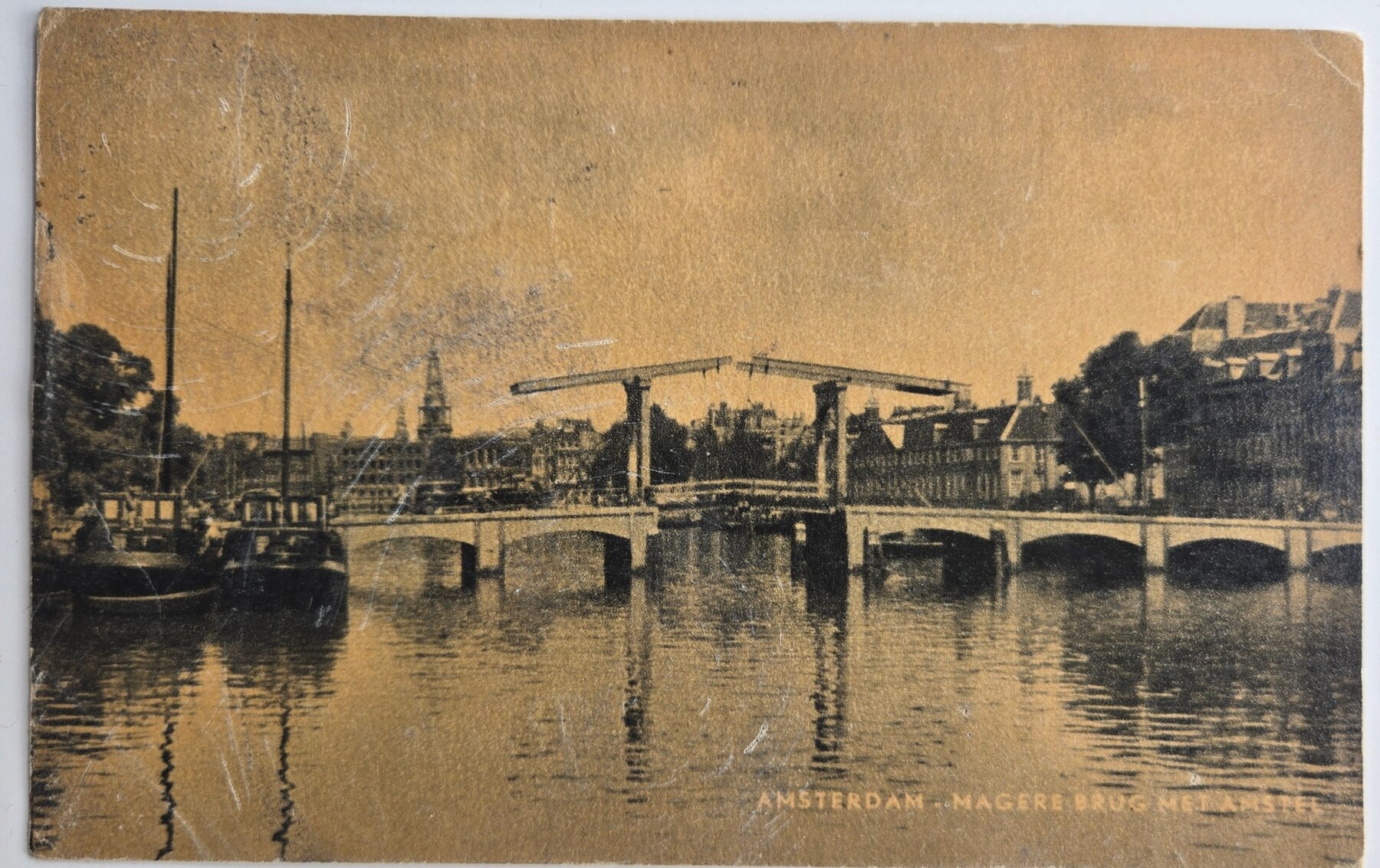Amsterdam Magere Brug Amstel River Netherlands WWII Occupation Postcard 1941