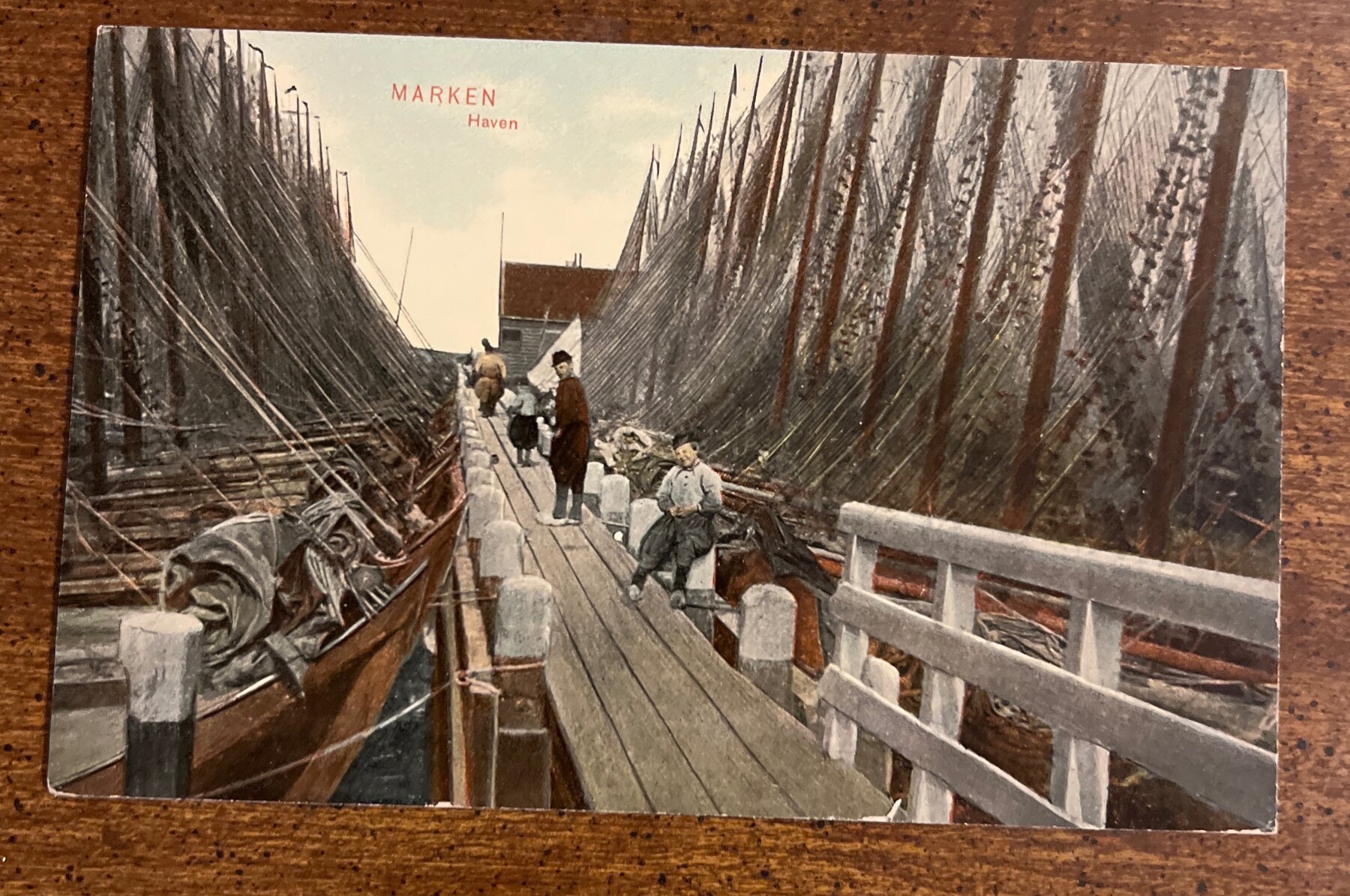 Marken Haven Netherlands Fishing Nets Harbor Hand-Colored Postcard 1908