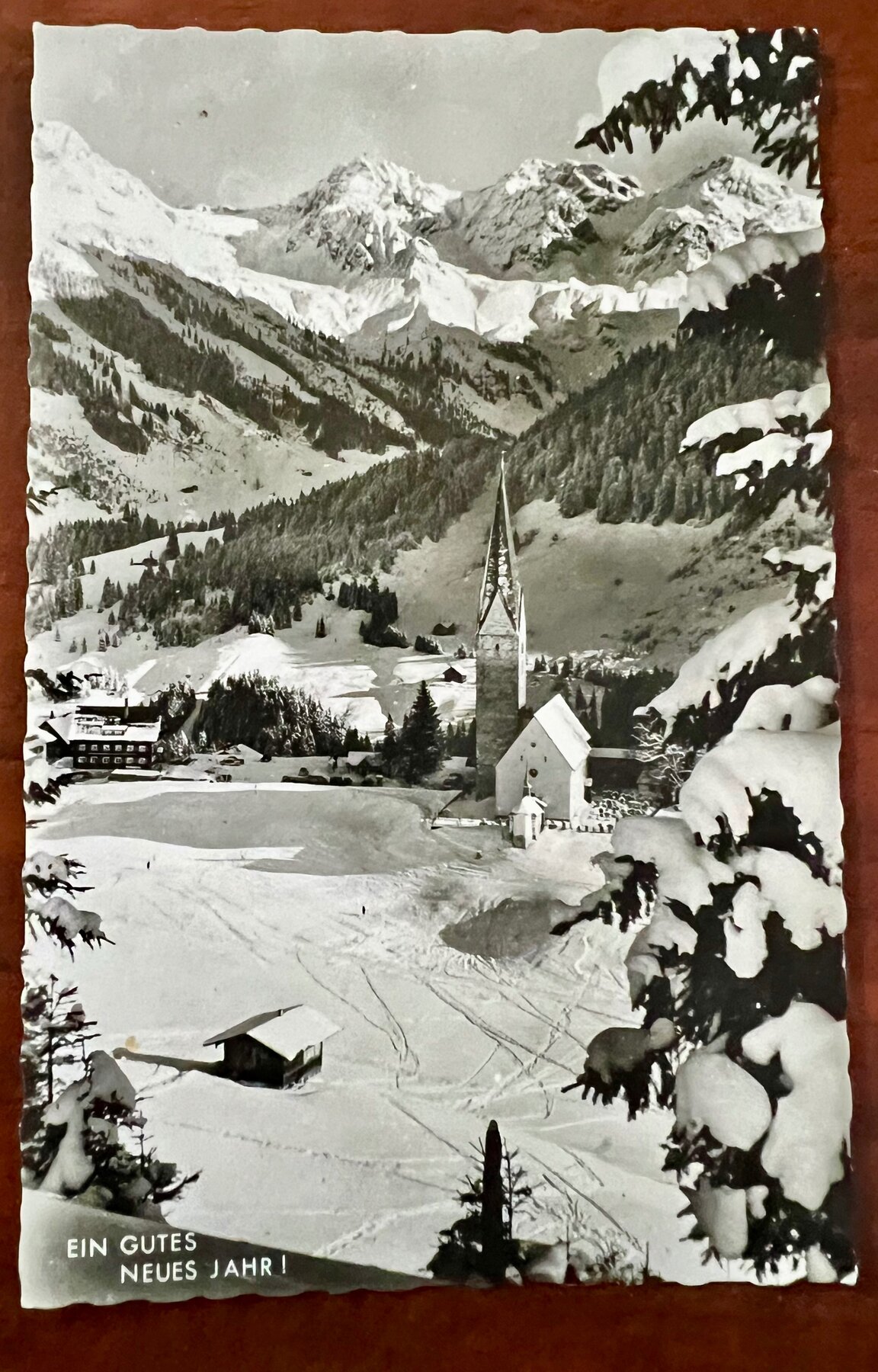 Ein Gutes Neues Jahr Austrian Alpine Village New Year Postcard 1950s