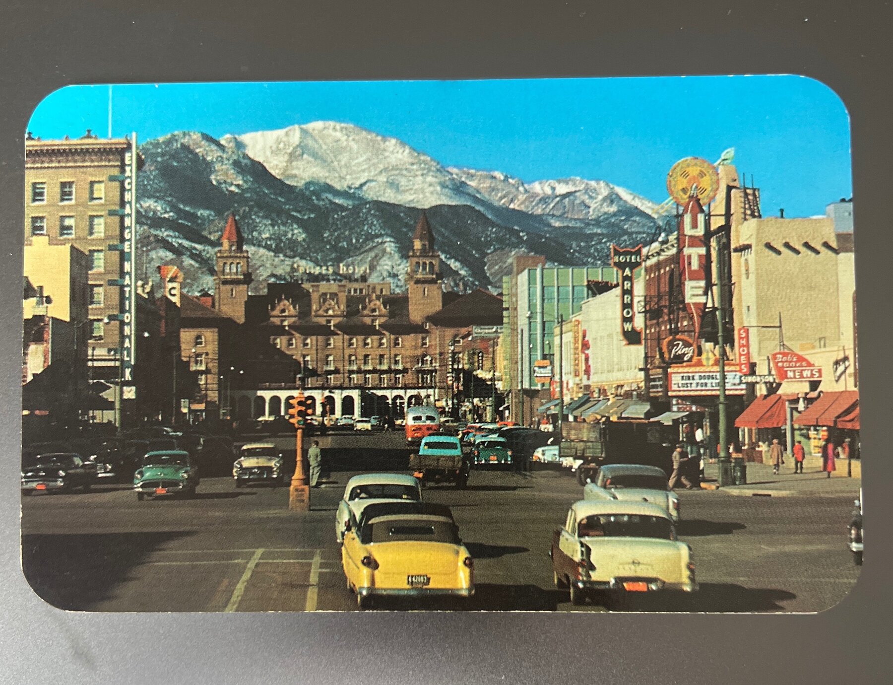 Pikes Peak Avenue Colorado Springs Antlers Hotel Postcard 1960